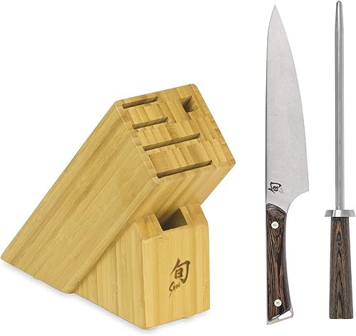 Shun Kanso - Juego de 3 piezas Build-A-Block, incluye cuchillo de chef de 8 pulgadas, acero para afilar y bloque, juego de cuchillos japoneses