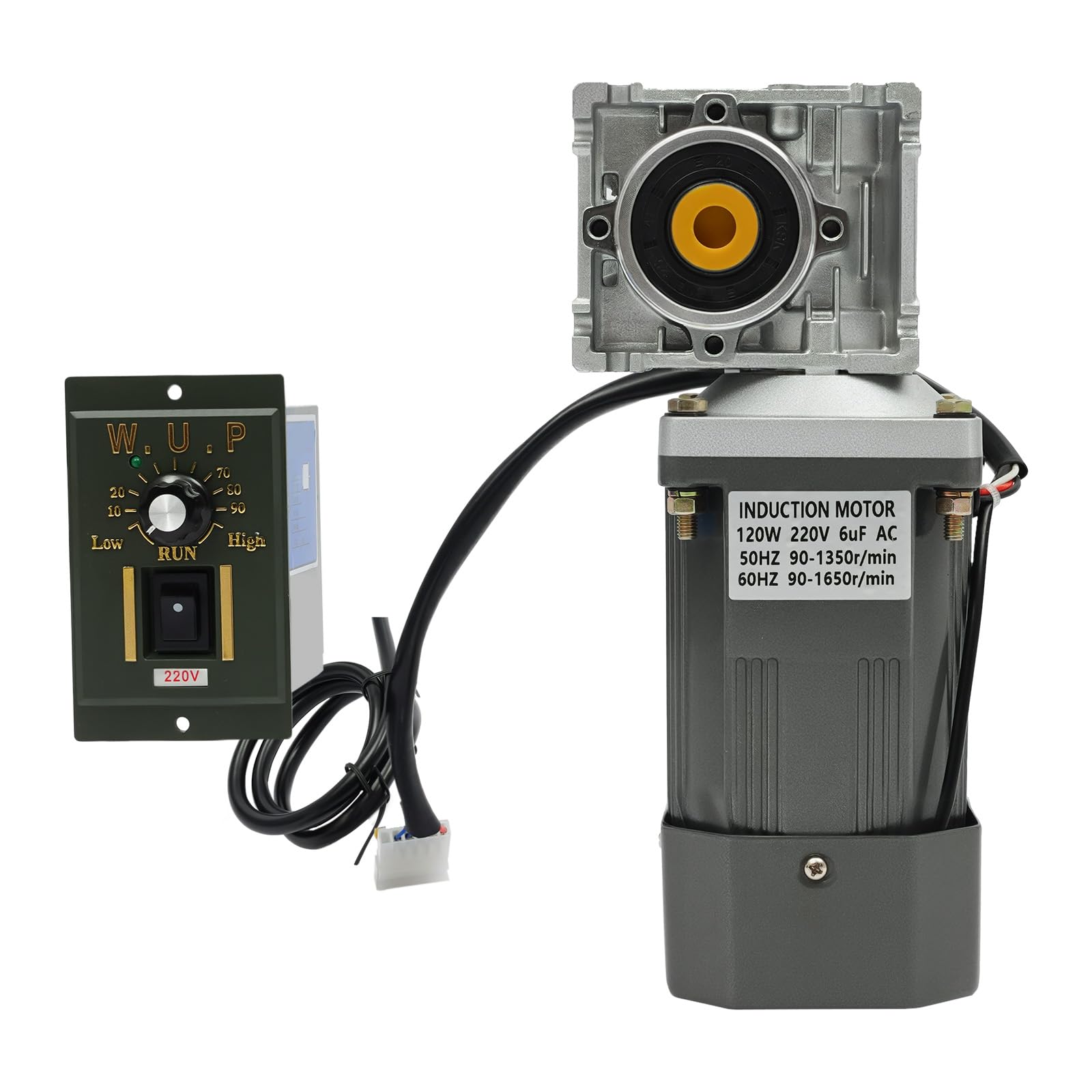 Motor de engranaje de tornillo sin fin eléctrico de 220 V 120 W con regulador, velocidad ajustable, engranaje reductor de tornillo sin fin con doble rodamiento de bolas, motor de engranaje de tornillo