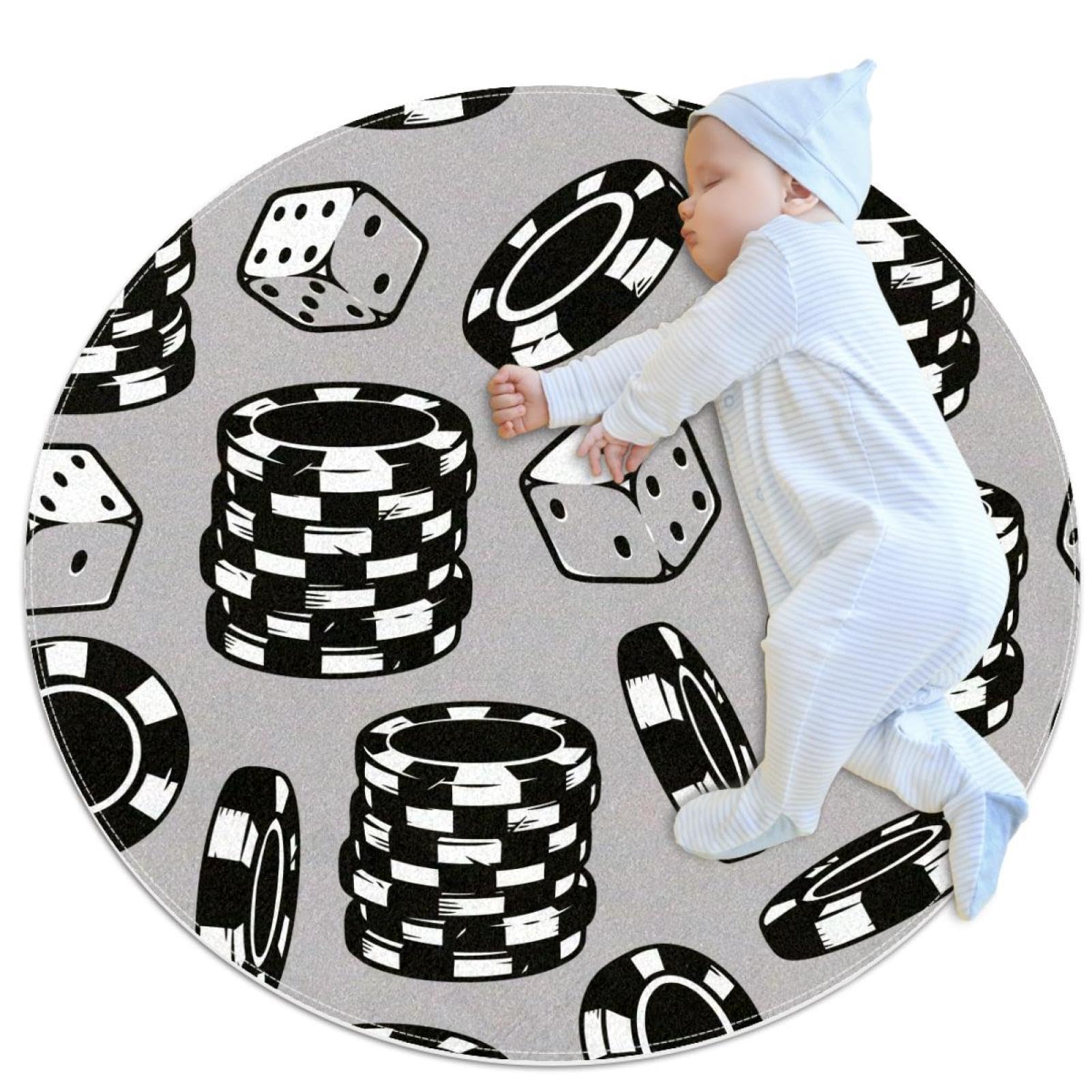 Tapis de bain antidérapant rond 1m motif dés déco chambre d'enfant