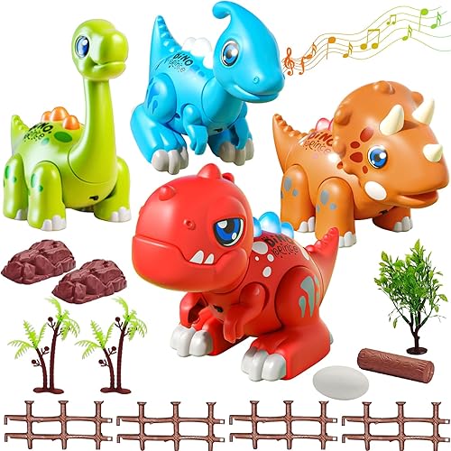 Montessori - Juego de juguetes de montaje de dinosaurios con luces y música, juguetes de dinosaurio STEM para niños de 2 a 4 años, bebés y niños
