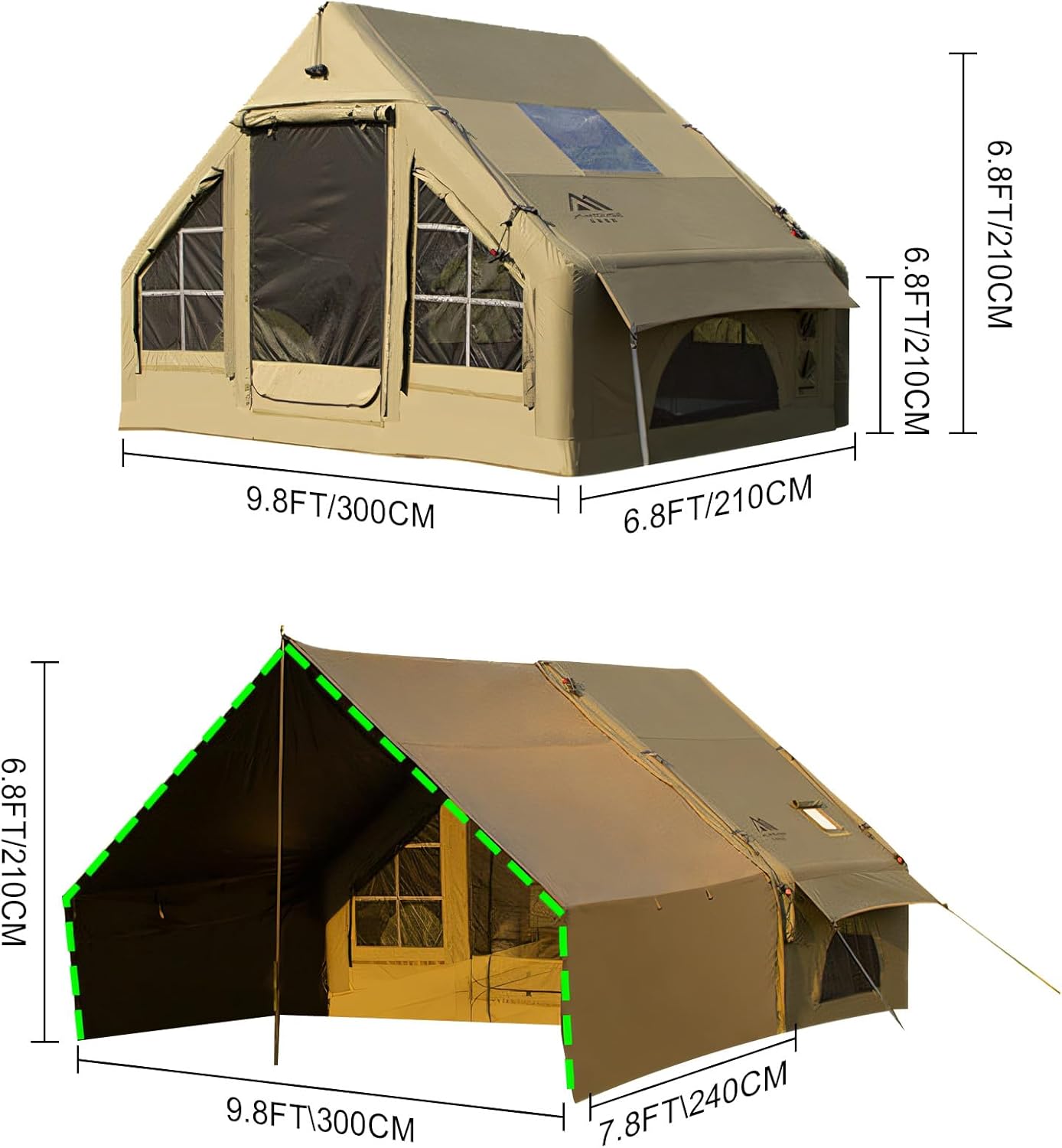 Inflatable Tent, Outdoor Easy Setup Inflatable Tents for Camping, Portable Blow Up Tent with Stove Jack, Cotton Canvas Material for Glamping, for 4 Season, 4/6/8/10 Person Use