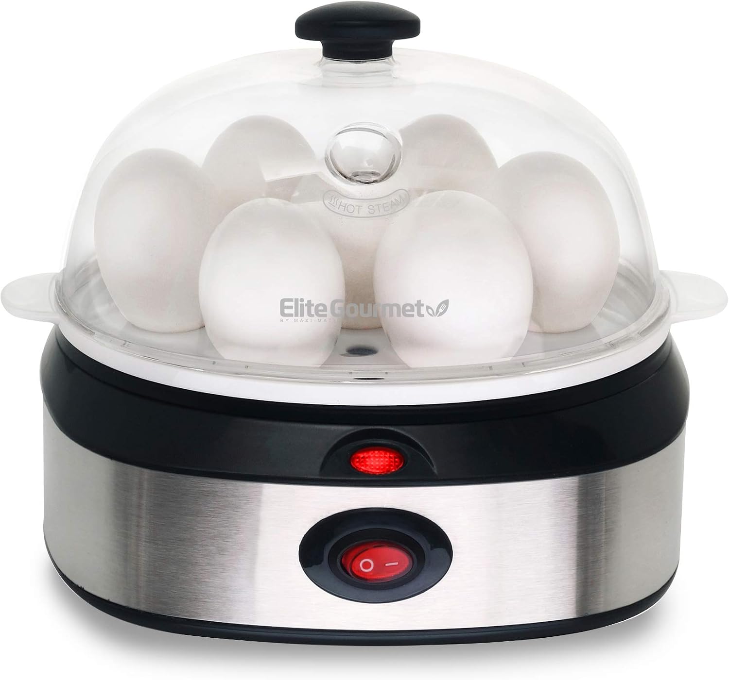 Elite Gourmet EGC-207 Easy Electric 7 Egg Capacity Cooker Omelet Maker, Scrambled, Soft, Medium, Hard Boiled with Auto Shut-Off, BPA Free, Stainless Steel