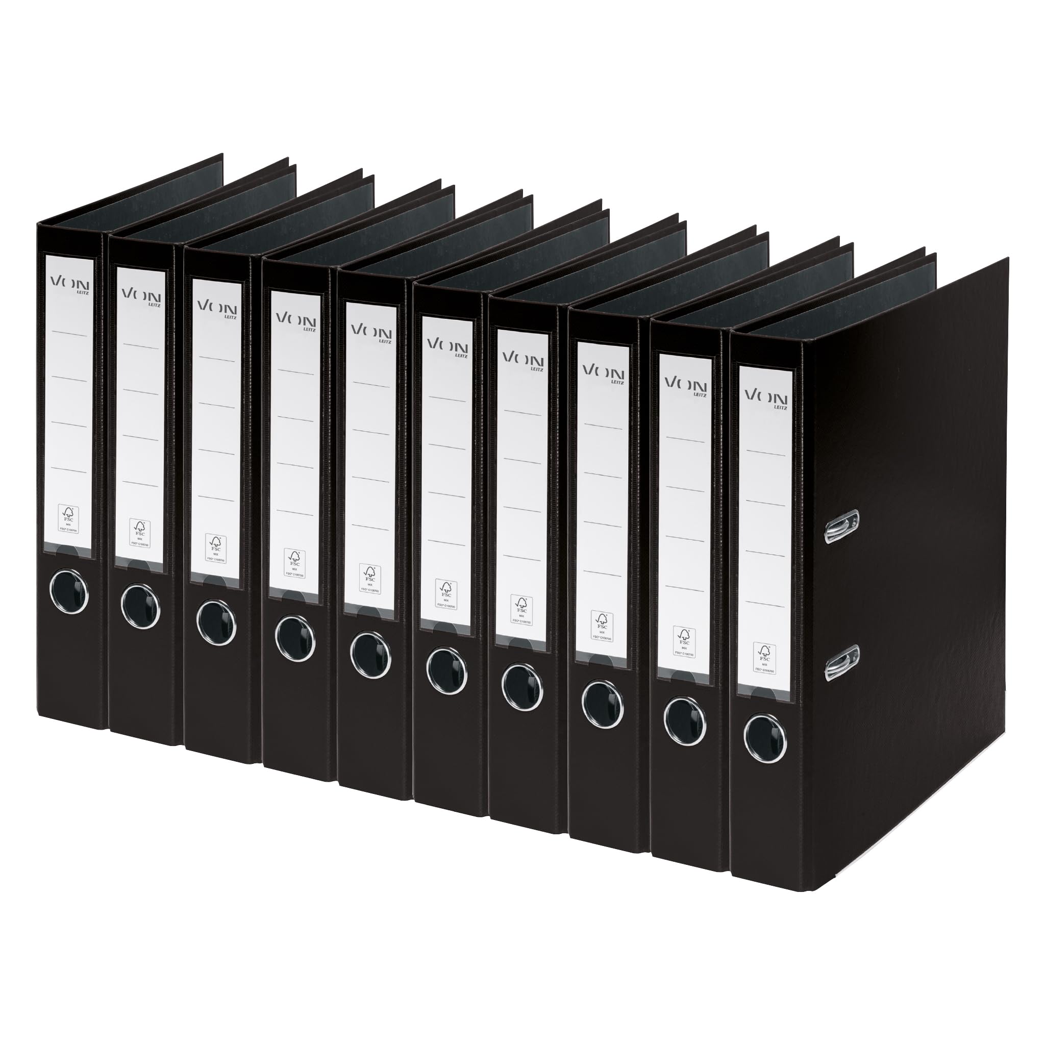 Leitz VON Ordner A4, 10er Pack, Karton mit Kunststoffeinband, 50 mm Rückenbreite, Für 350 Blatt, Blauer Engel & FSC-zertifiziert, Für Schule, Studium & Zuhause, Schwarz, 10560095