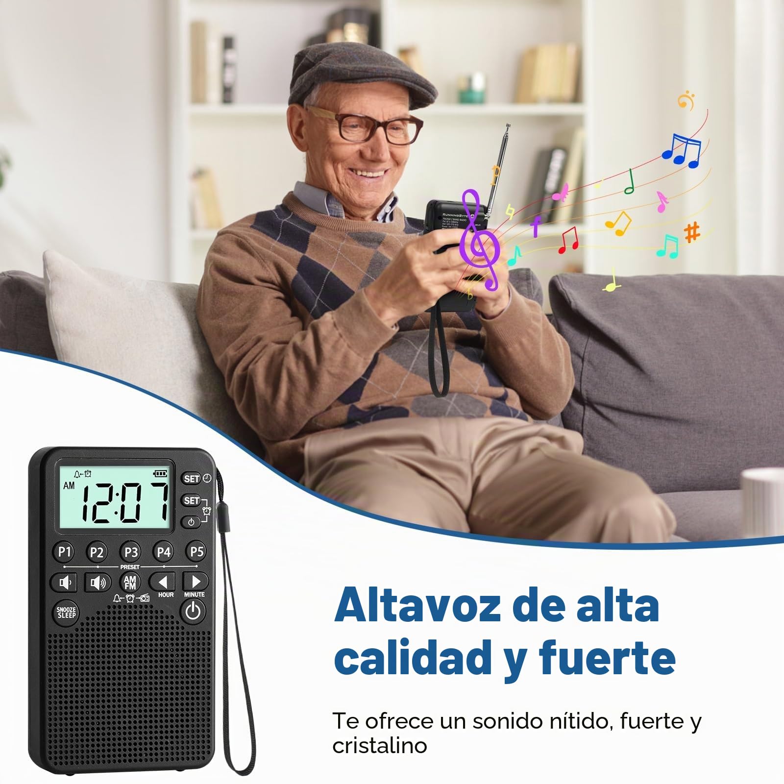 Radio Am/FM portátil de Bolsillo Que Funciona con Pilas, sintonización Digital, Altavoz Fuerte, excelente recepción, Radio portátil de Emergencia y Exterior con Pantalla LCD, Reloj Despertador