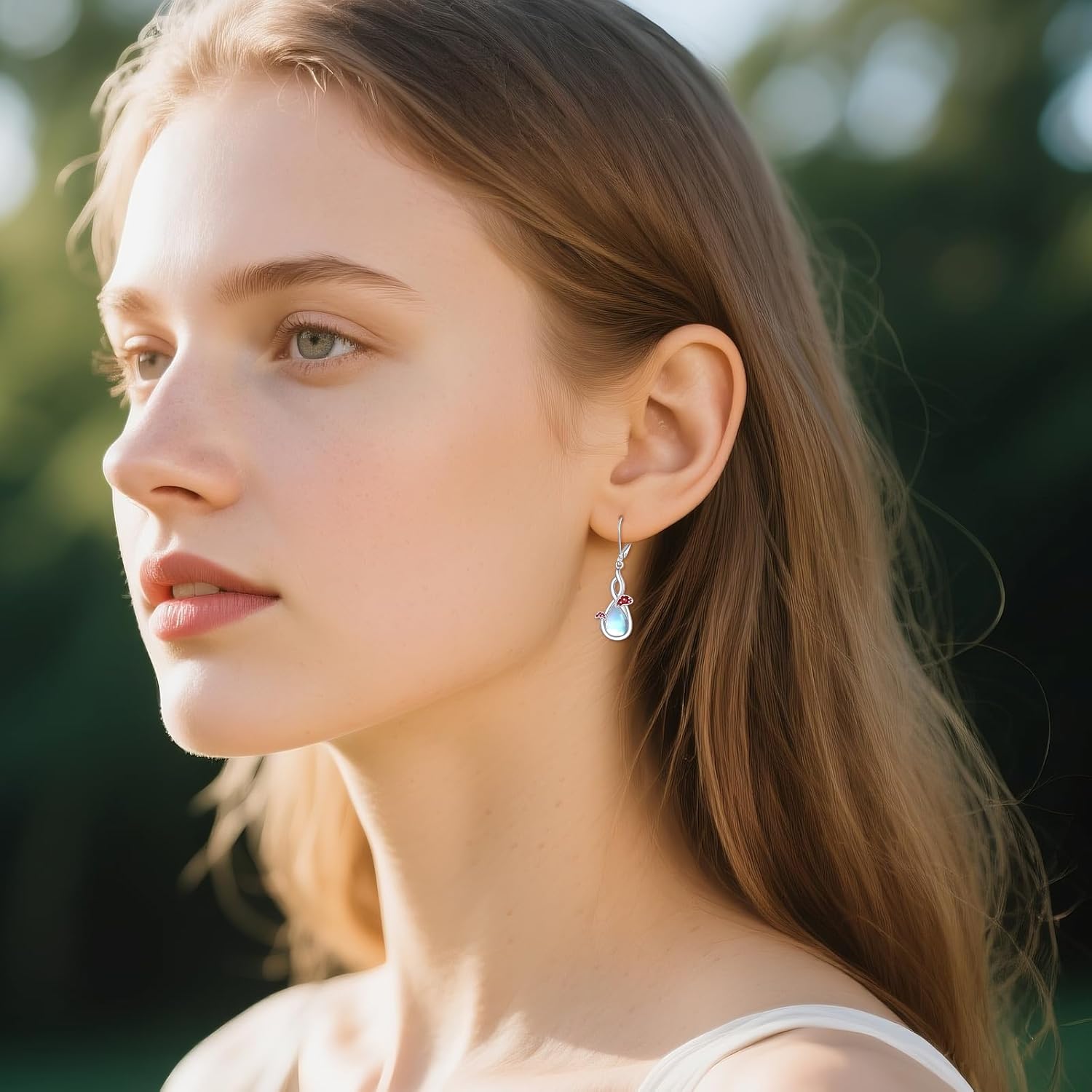 Mushroom Earrings for Women 925 Sterling Silver Moonstone Dangle Drop Earrings, Infinity Leverback Jewelry Gifts for Women - Image 2