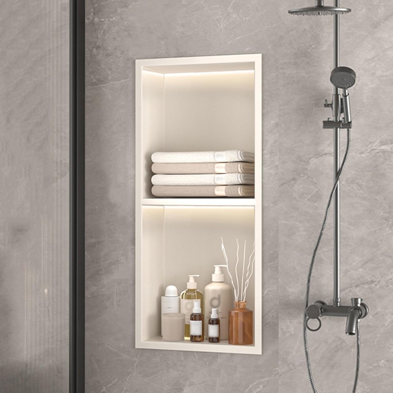 Waterproof Niche wall-Mounted Bathroom Shelf, recessed Niche Storage Rack,LED Shower Niche - Recessed Wall Shelf, Waterproof 304 Stainless Steel with Lighting, No Tile Needed, Bathroom Stora