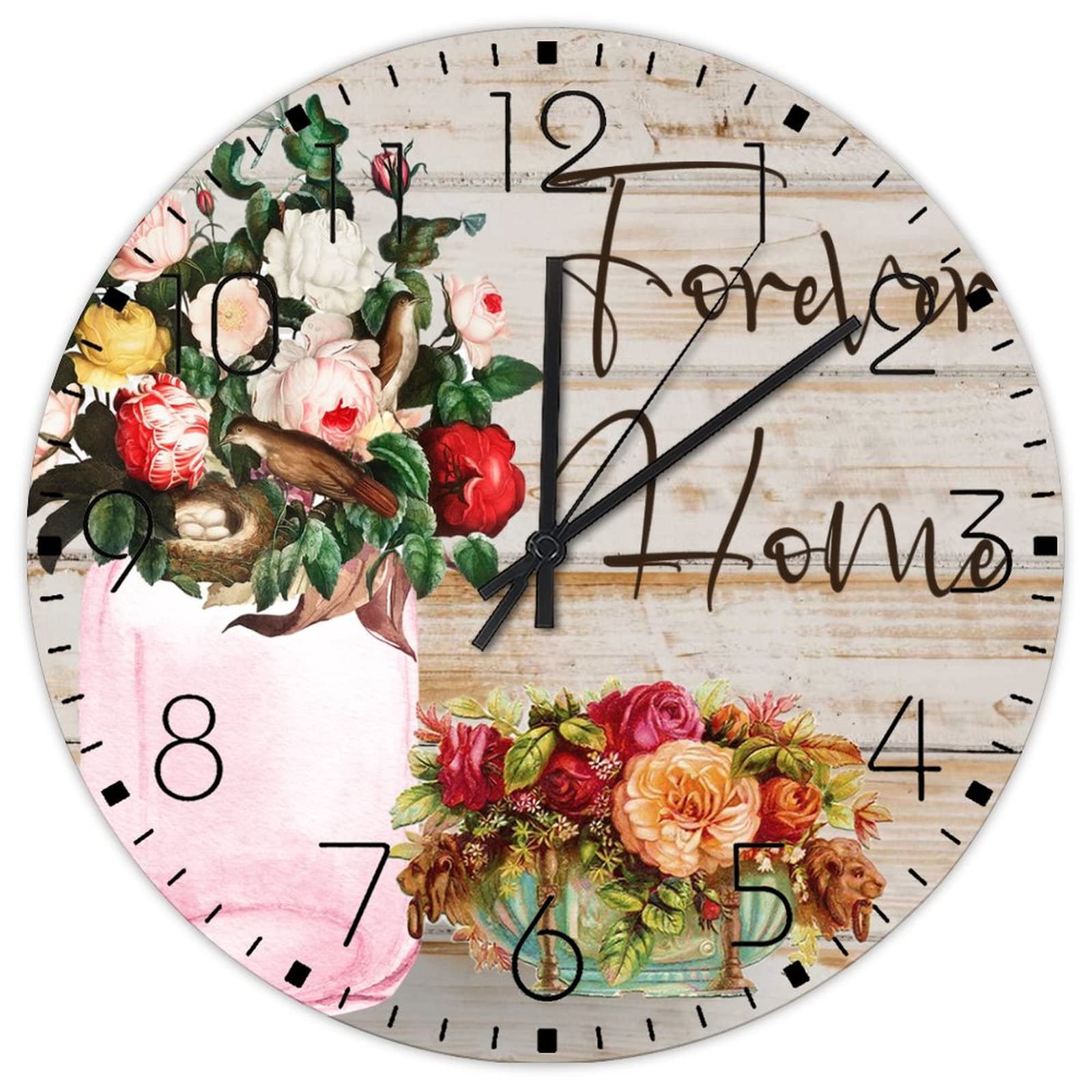 Horloge murale en bois fleurie de 38 cm pour sublimer votre entrée, jardin couvert ou garage