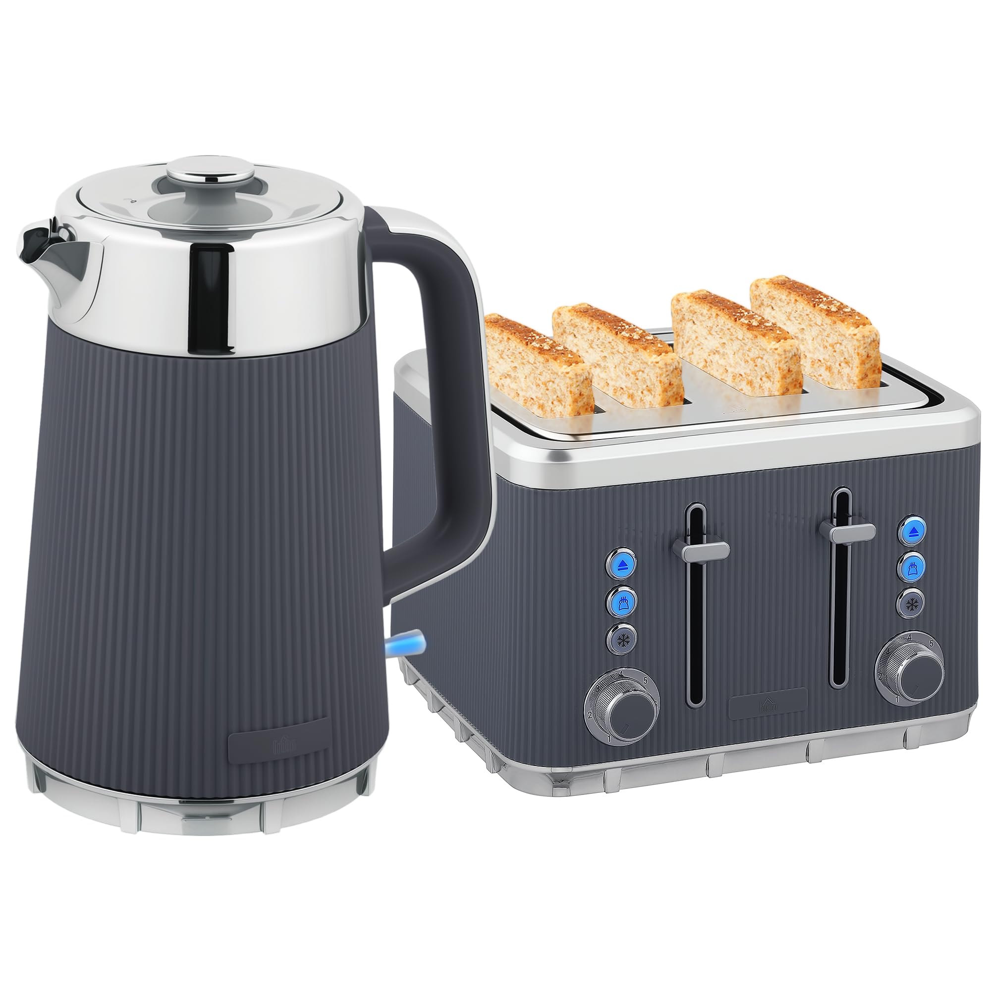 HOMCOM Electric Stainless Steel Kettle and Toaster Set 3000W 1.7L Grey