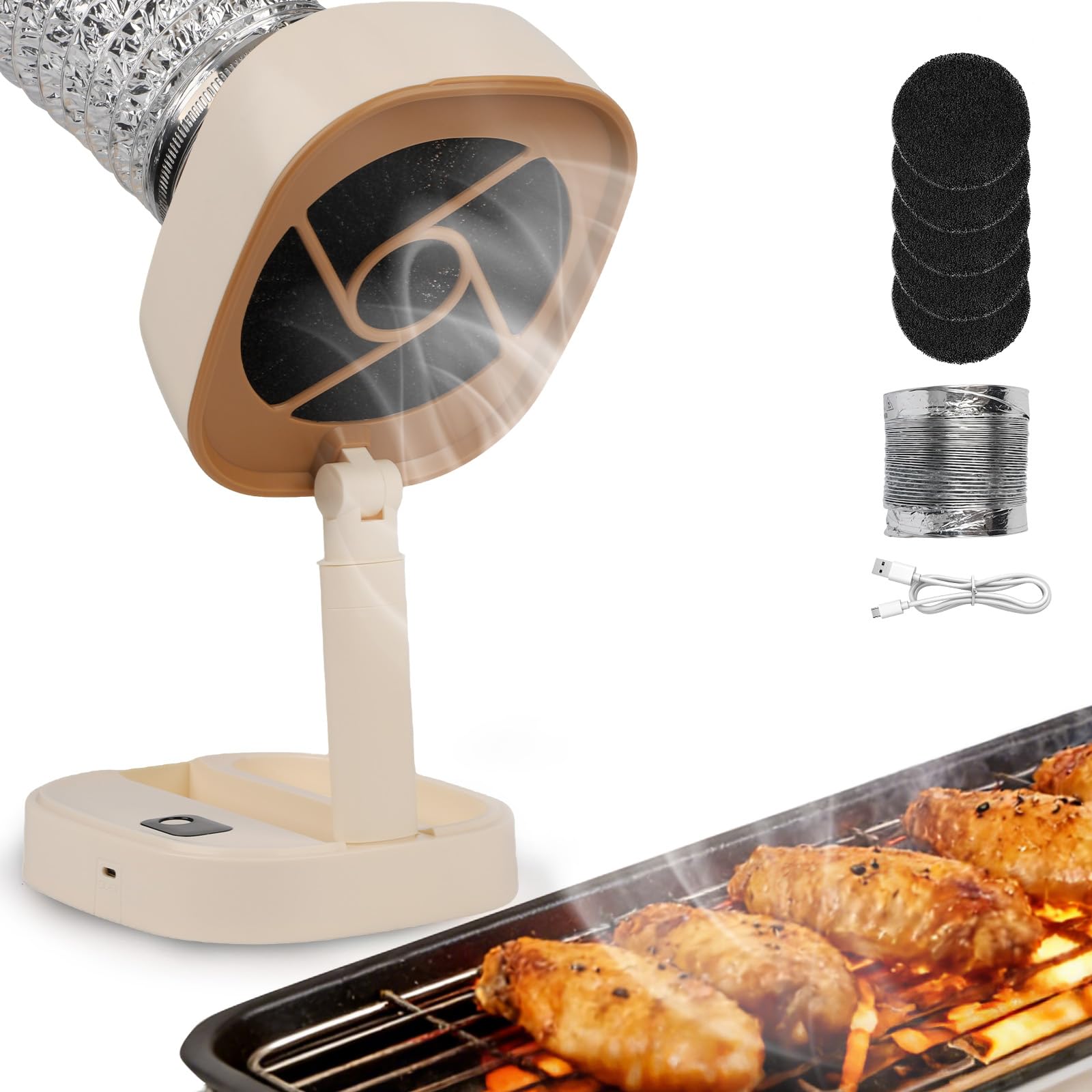 Portable Range Hood - 5-Speed Adjustable Exhaust Fan Rechargable Low Noise Countertop Range Hood for Apartments, Dorm, RV, Indoor BBQ, Detachable Filter 5Pcs