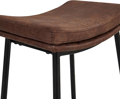 Miniatura 15 de Nathan James 22201 Arlo - Taburete de bar tapizado moderno sin espalda con asiento de sillín de doble capa y base de metal, gris/negro mate Plumas