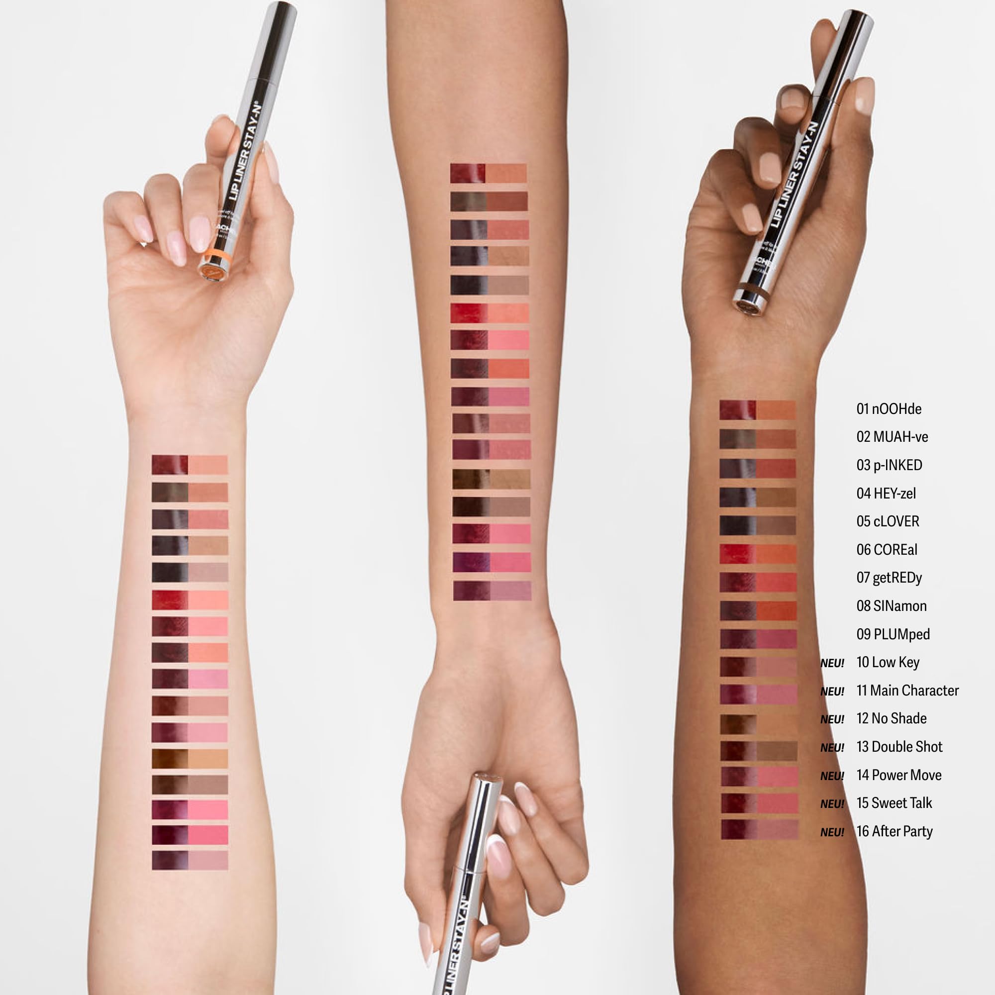 Sacheu Lip Liner STAY-N Peel Off Lip Stain Set, Core-Set, 3er-Pack | Farbtöne p-INKED (Rosa), HEY-zel (Goldbraun) & MUAH-VE (Mauve), wasserfest, wischfest, matt