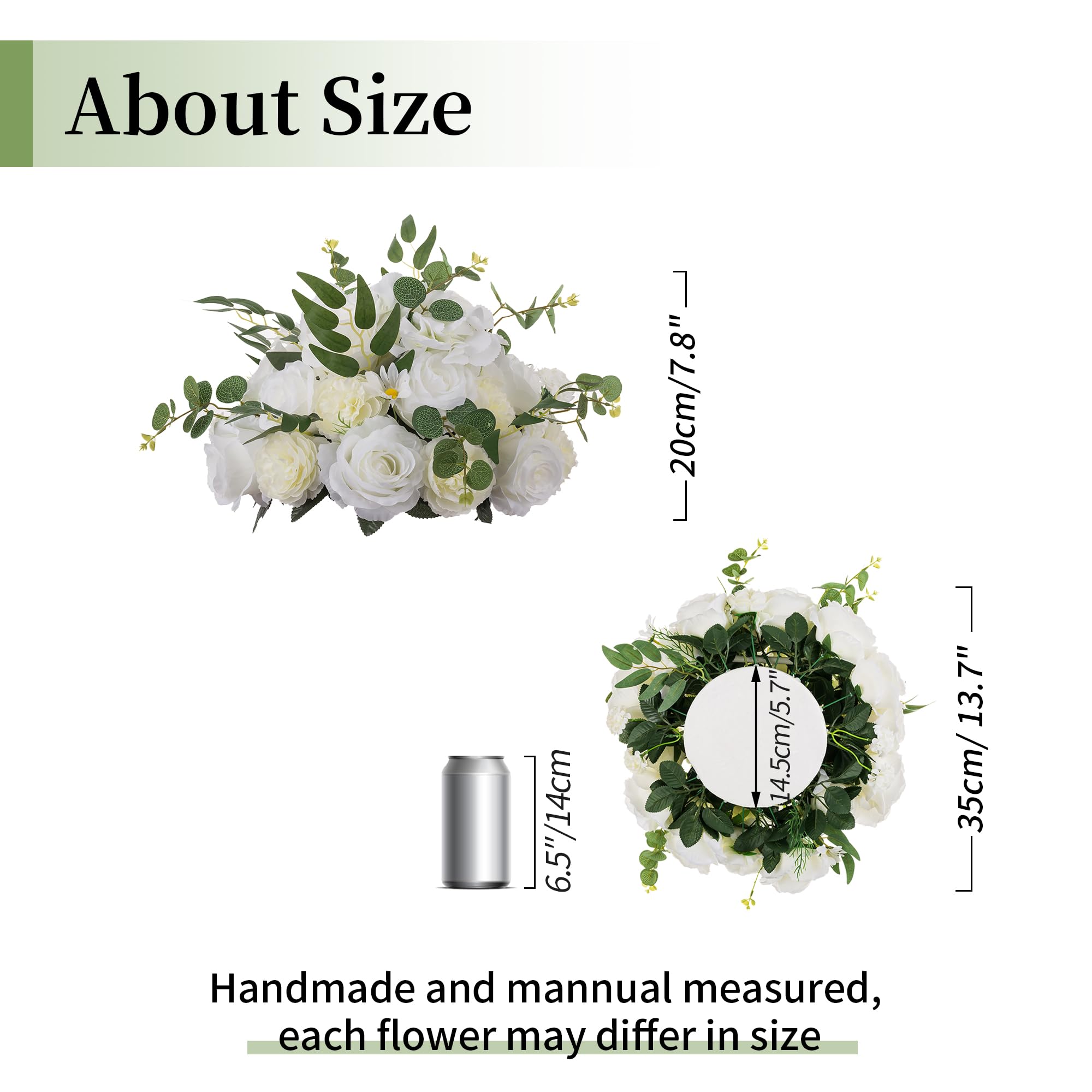 BLOSMON Artificial Flower Ball Wedding Centerpieces 2 Pcs 13.7" White Fake Flowers Rose Kissing Floral Arrangement Center Pieces for Table Faux Silk Flower with Base for Wedding Party Home Decor