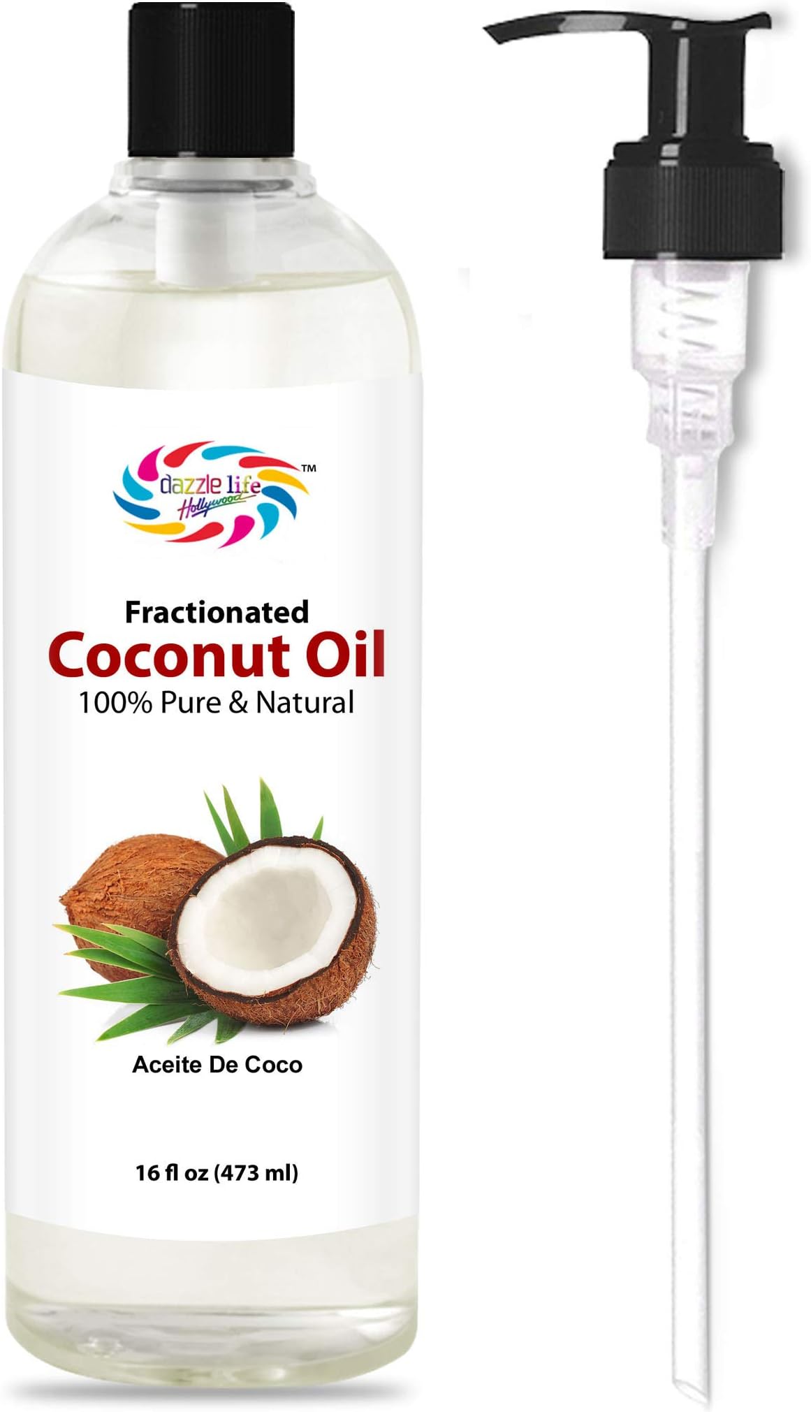 Fractionated Coconut Oil (Aceite de Coco) Medium Chain Triglycerides,100% Pure & Natural, Best carrier oil use for Massage, Aromatherapy, Hair,Beauty & Skin Care, Moisturizer & softener (16 OZ)