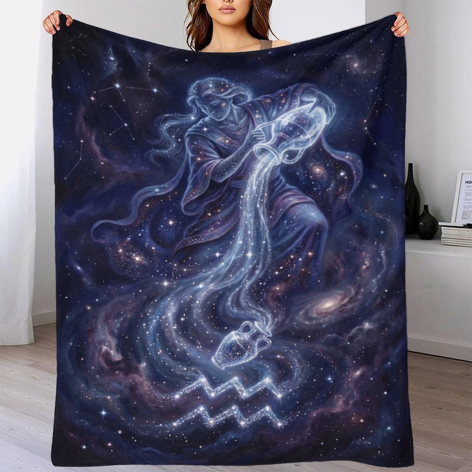 W7C8U2X3 Aquarius Zodiac for for Flannel Throw Blanket, Reading Couch Use