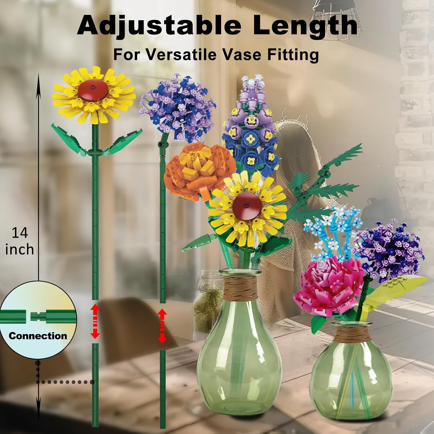 Flowers Bouquet Building Set for Adults, Wildflowers Icon Flowers Botanical Collection Kits Compatible with Lego Flowers, Valentines Flowers Sets for Women Girls 14+, 11001