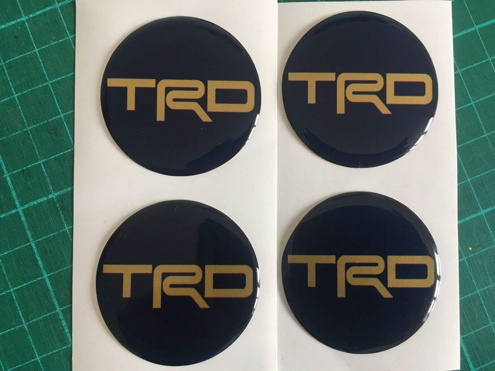 TOYOT TRD Alloy Wheel Centre Cap Domed Stickers X4 Supra MR2 CELICA Blue & Gold Motorsport (50MM)