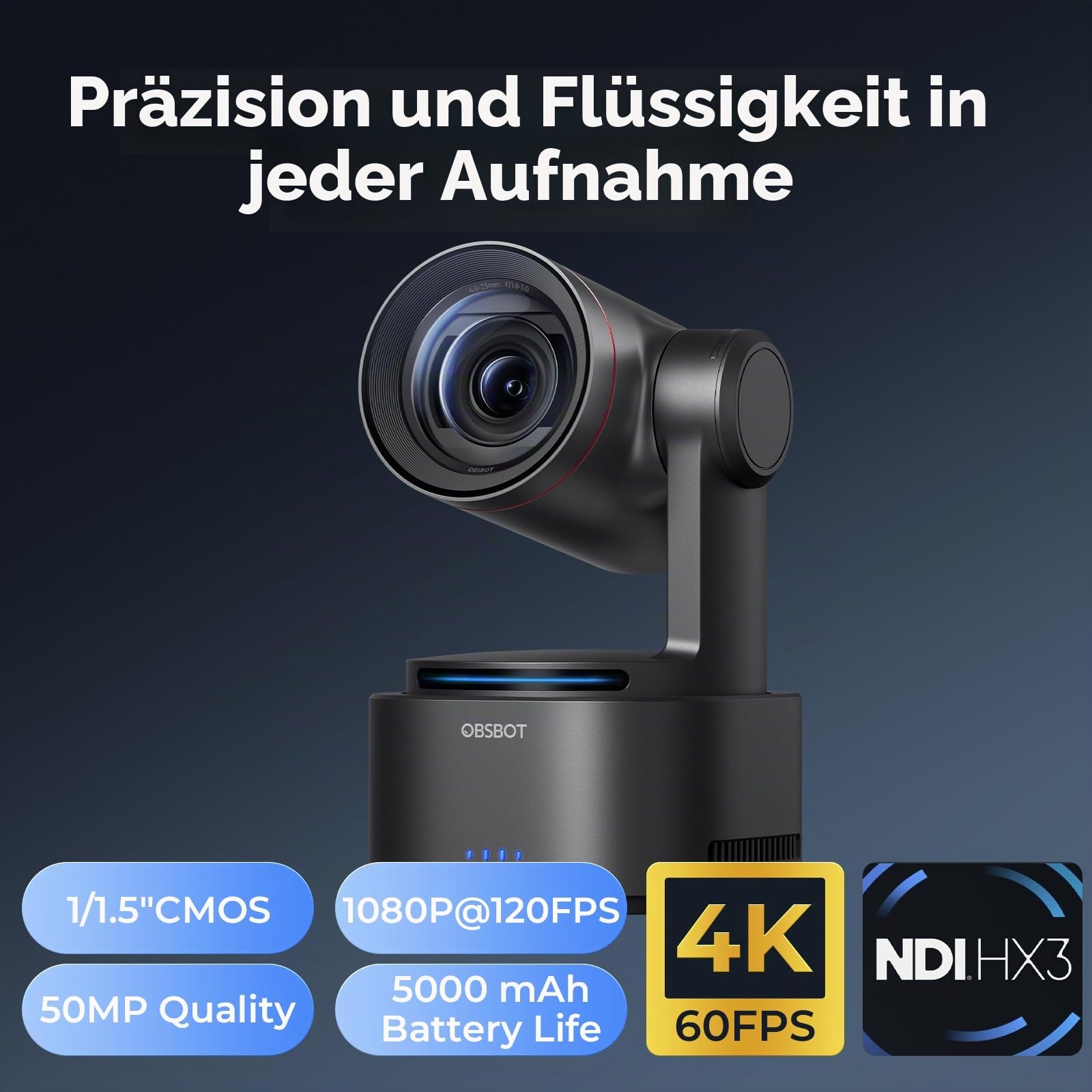 OBSBOT Tail 2 NDI Aktiviert PTZR Kamera 4K 60FPS, 1/1,5 Zoll 50MP
