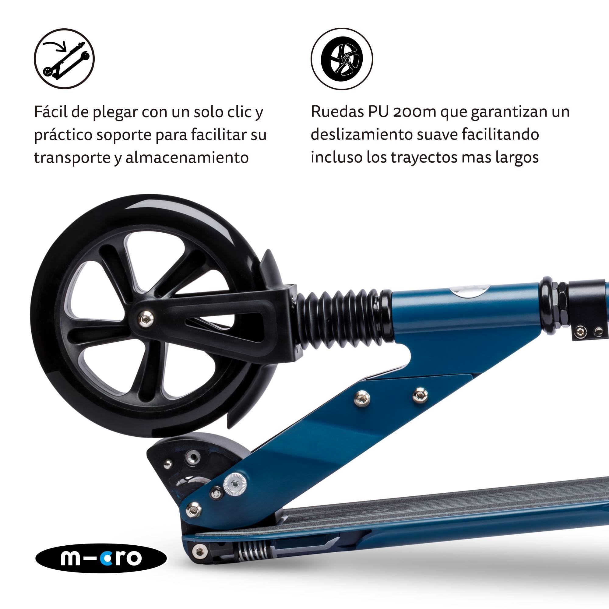 Micro Suspension - Trottinette Amortissement avant et arrière - Roues 200 mm PU - Glissement doux sans effort - Scooter pliable et durable - Design élégant - Pour jeunes et adultes
