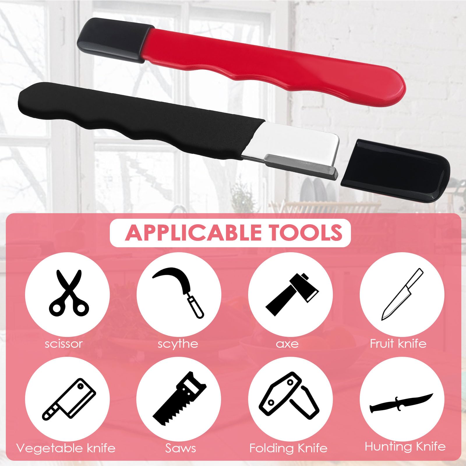 Rseuphiee 2 Pezzi Affilacoltelli, Affilatore Portatile, Affilacoltelli a Doppia Faccia, Affilacoltelli Manuale, Affilatore Professionale, per Affilare Coltelli, Ascia, Cesoie da Giardino, Vanga
