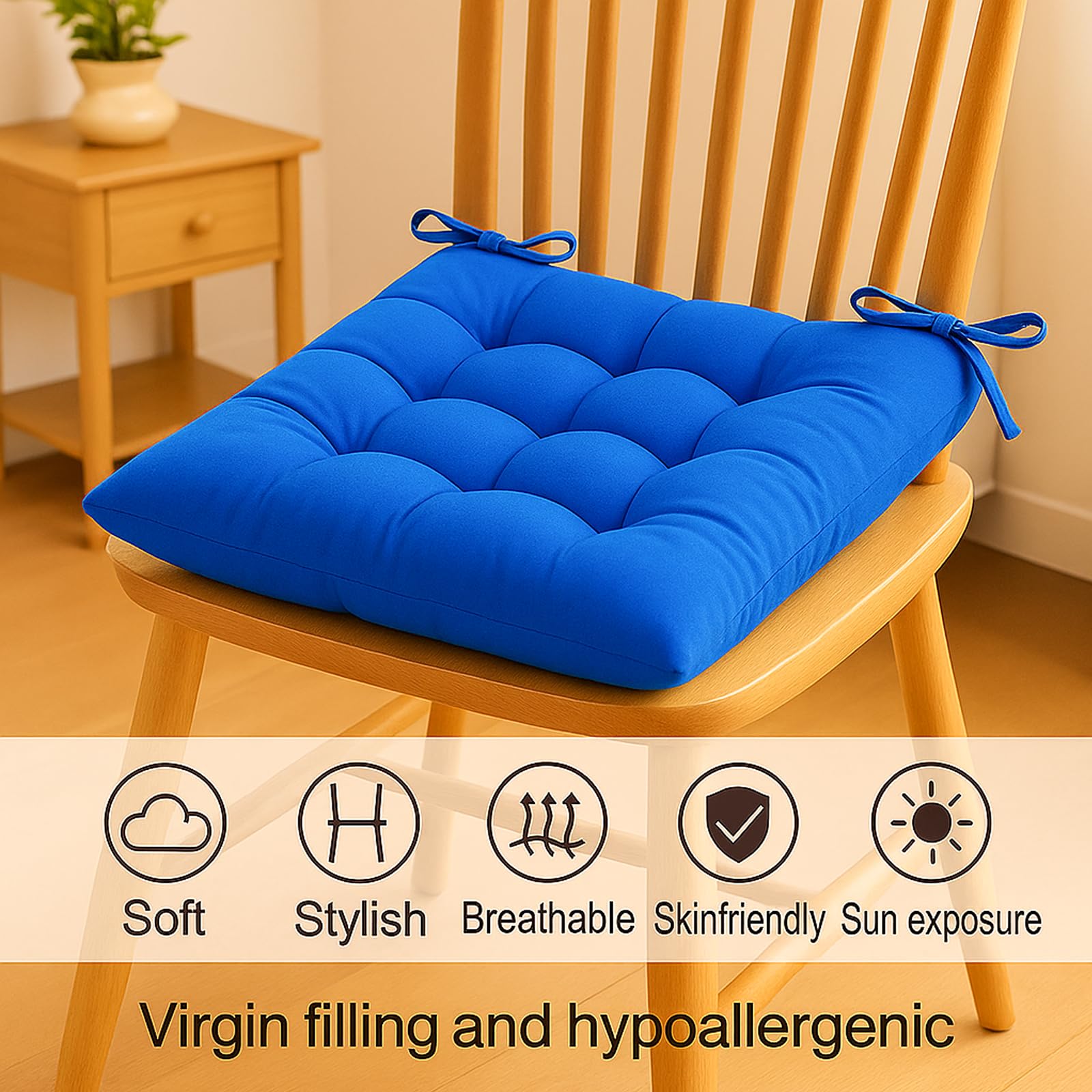 Cushion Chair Pad Cushions, Tie-on Dining Chair Pads, 38x38x5 cm Hypoallergenic Soft Polyester Tie-on Chair Pads, Wide - Image 3