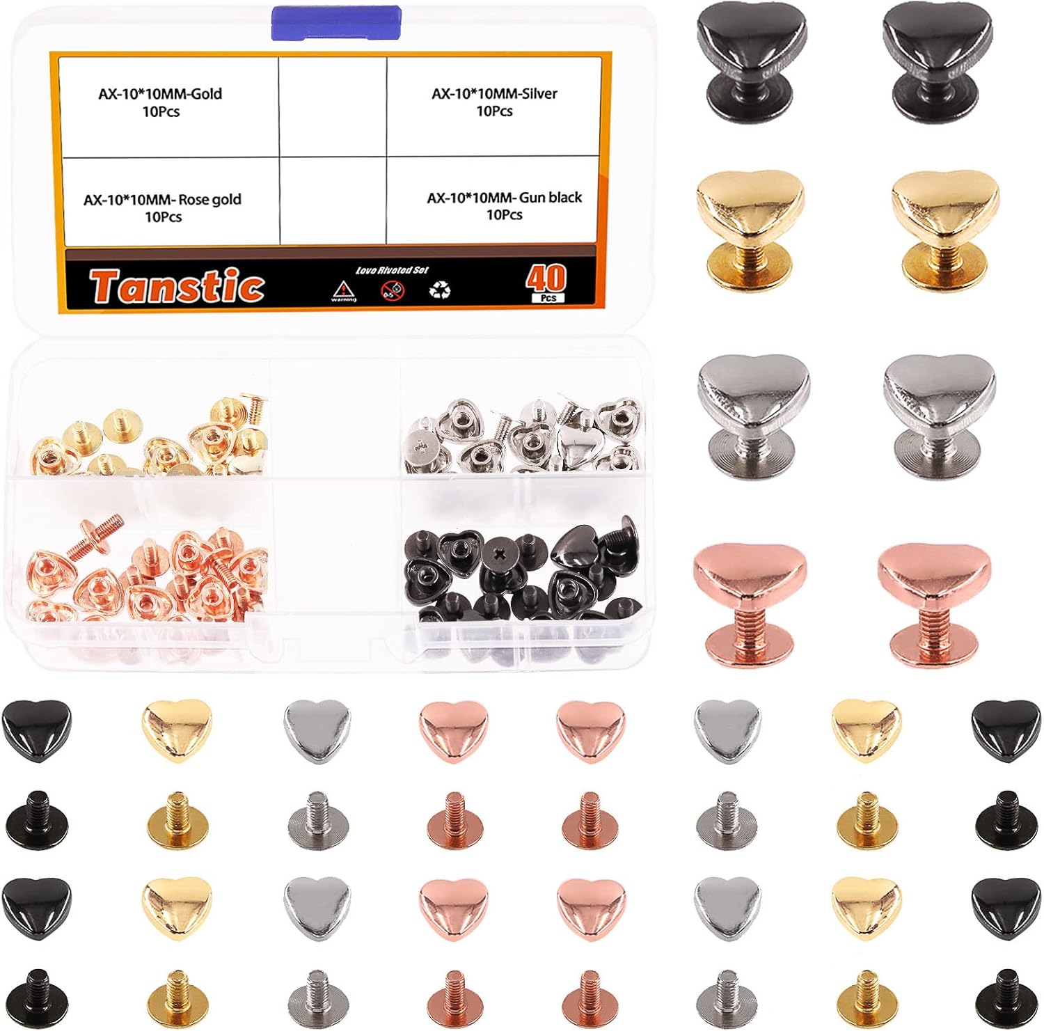 Tanstic 40 Sets 4 Colors 10x10MM Metal Heart Shape