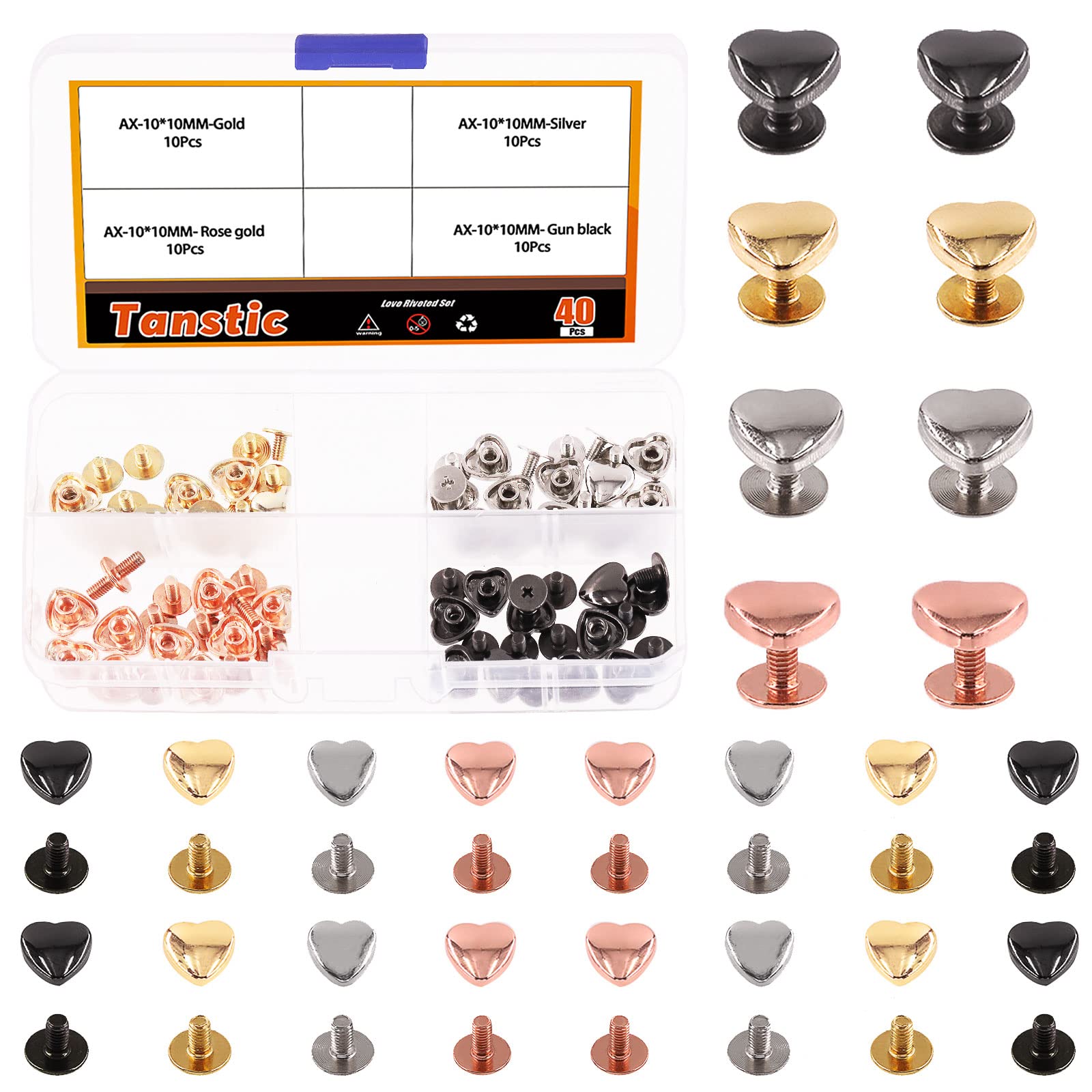 Rivets en cuir en forme de cœur Tanstic lot de 40 pièces pour maroquinerie
