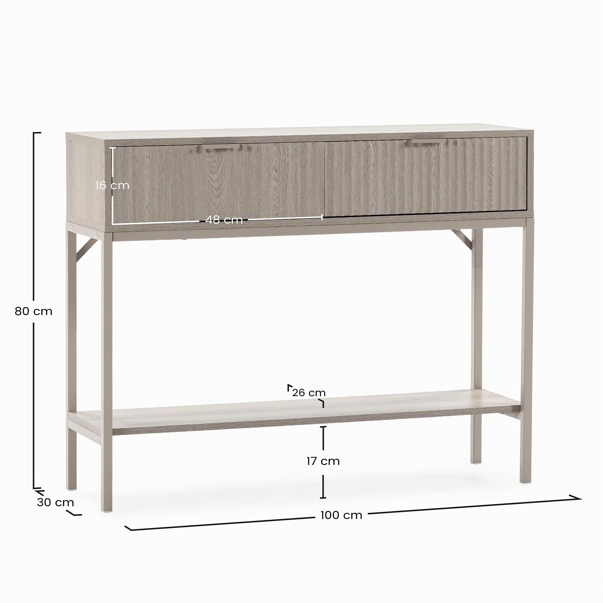 HOMN LIVING Mesa Consola recibidor Lluvia 2 cajones Color Roble, 100 cm (Ancho) 30 cm (Profundo) 80 cm (Altura)