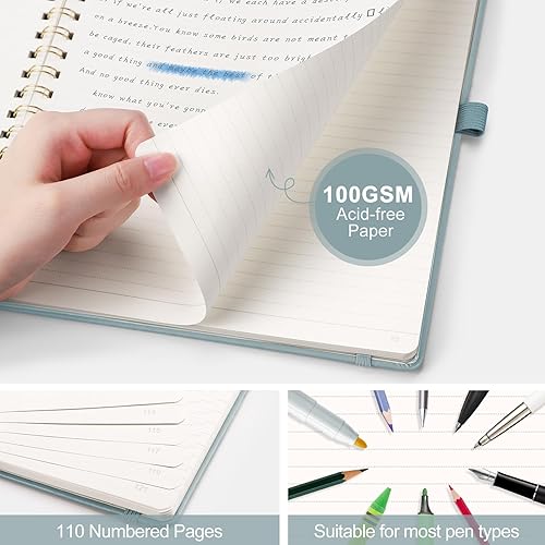 Miniatura 5 de AHGXG Cuaderno de espiral rayado de 8.5 x 11 pulgadas, cuadernos grandes A4 para mujeres y hombres, cuaderno de cuero de tapa dura con rayas