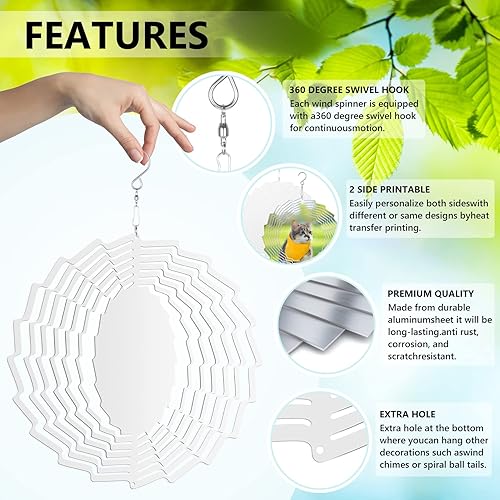 Miniatura 9 de Paquete de 4 hilanderos de viento de sublimación de 10 pulgadas, escultura de viento de metal 3D, adornos colgantes para el hogar, escultura