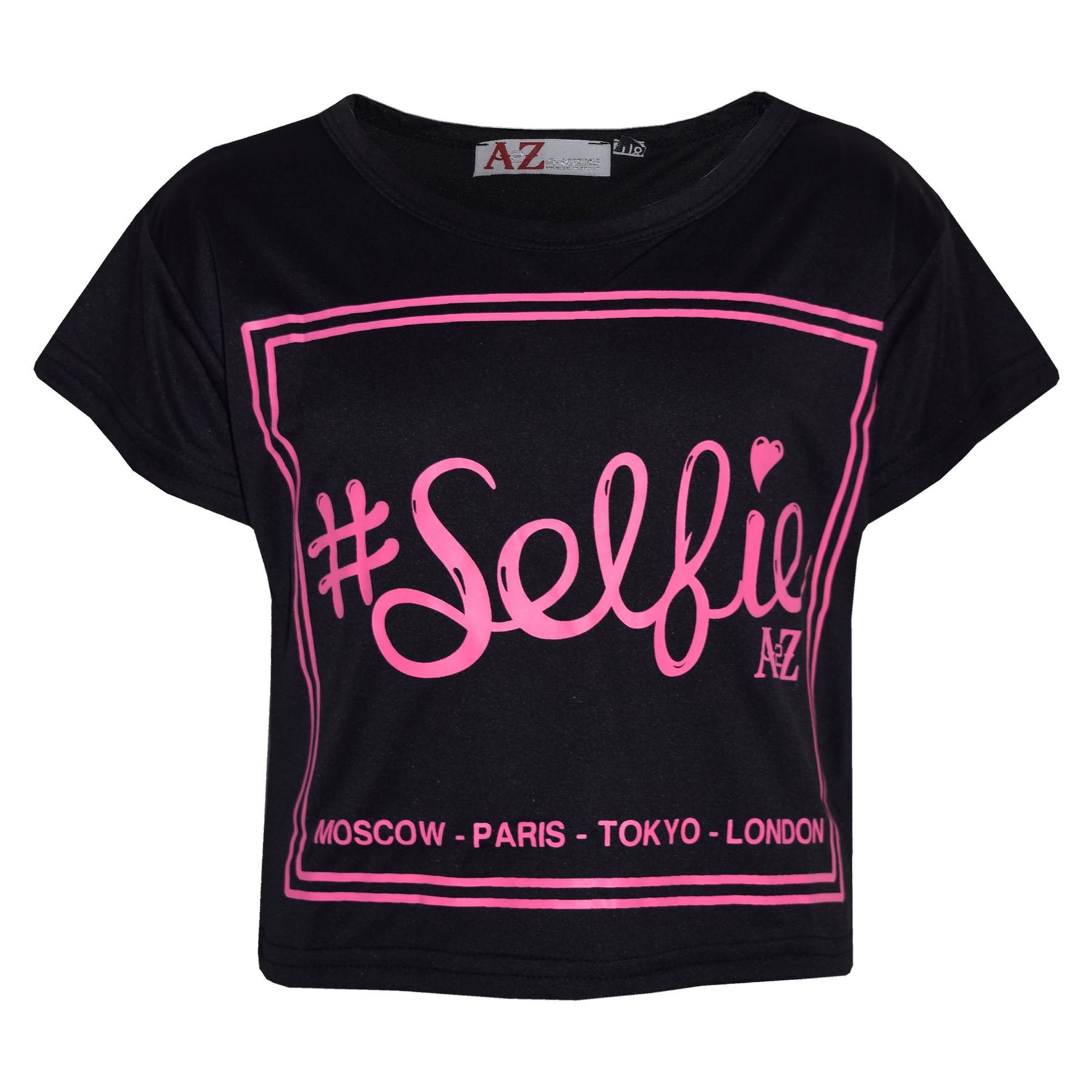 A2z 4 Kids Girls Black Top Kids #Selfie Print Stylish Fahsion Trendy T Shirt Crop Top 7-13 Years
