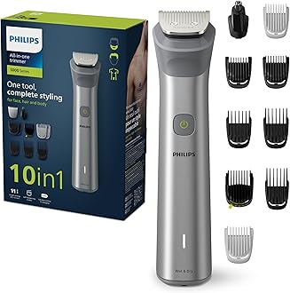 Multigroom 5000 Series, All-in-One Shaver, Beard Trimmer and Hair Clipper, 10-Piece Men's Grooming Kit for Head, Beard, Face, Body, Nose, and Ears, 11 Length Settings, Model MG5917/15