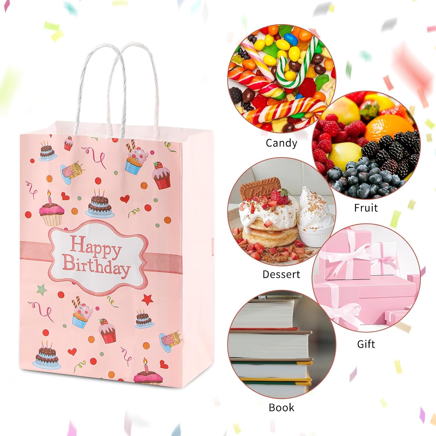 Motroce 36 PCS Happy Birthday Gift Bags with Handle 8.2 x 5.9 x3.1 inches Colorful Paper Bags, Reusable Party Favor Bags Goodie Bags for Birthday Party Gifts(12 Style) - Image 3