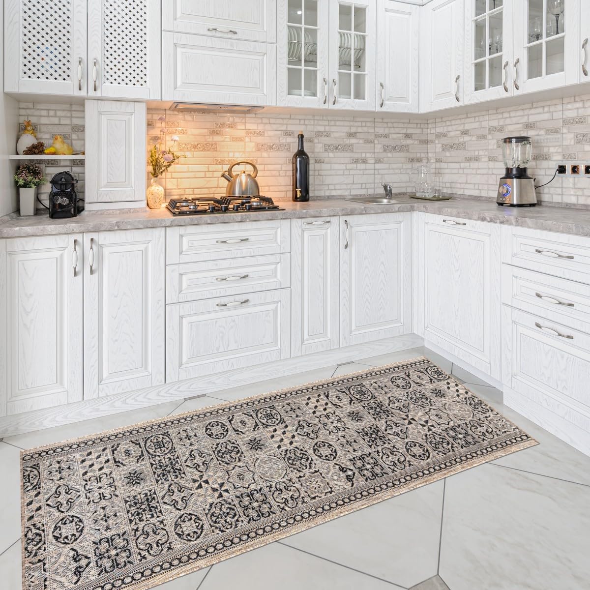 Mazovia In-& Outdoor Läufer Balkon 100x500cm Creme Patchwork Wetterfest | In-& Outdoor Teppichläufer für Flur Küche Terrasse Garten Beige Pflegeleicht UV-Beständig Wasserabweisend Verkauf pro Meter