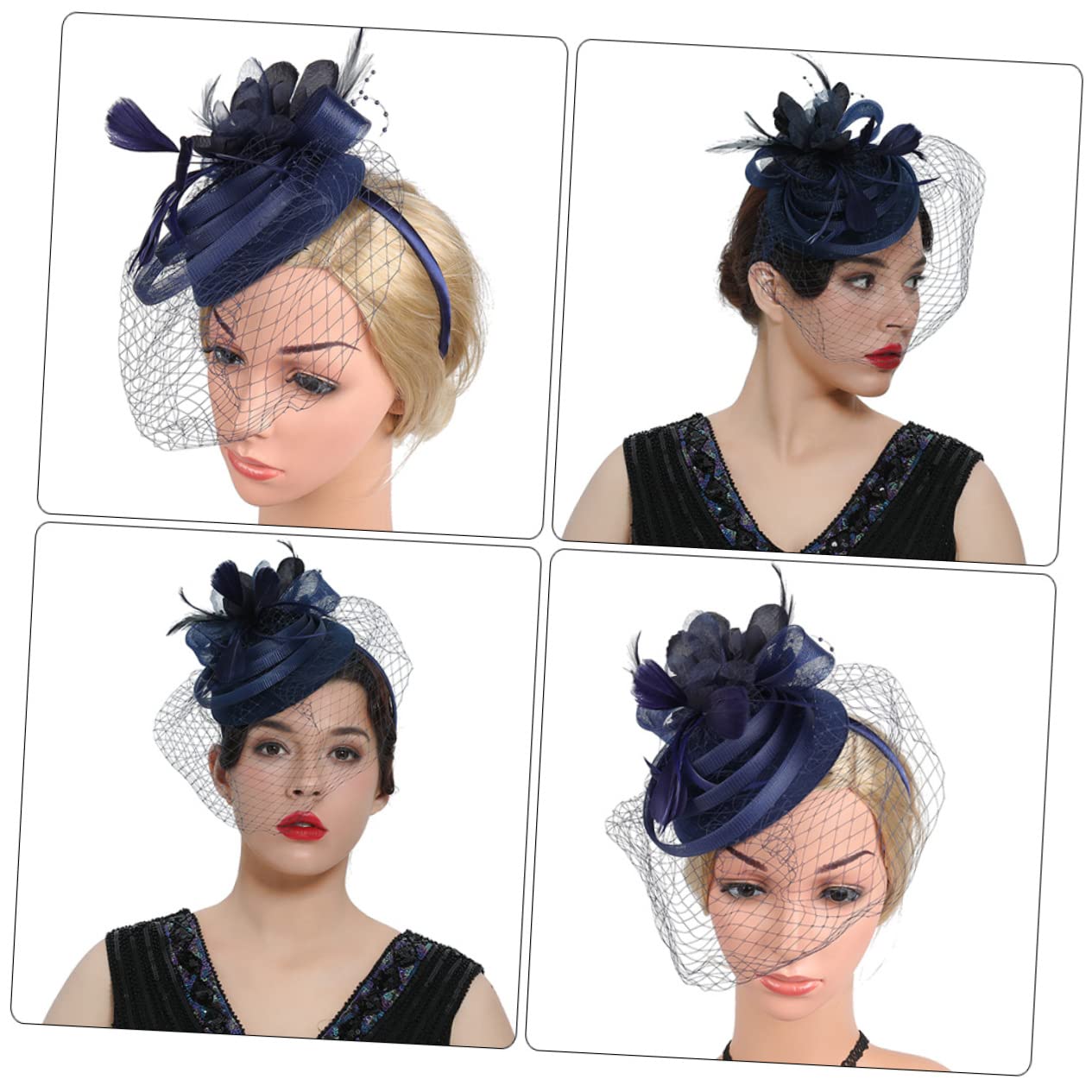 FRCOLOR 5pezzi Fascinator Elegante per Donne Cappello Cerimonia Multifunzionale Accessorio per con Clip Rimovibile per Feste Te Matrimoni e Occasioni Speciali