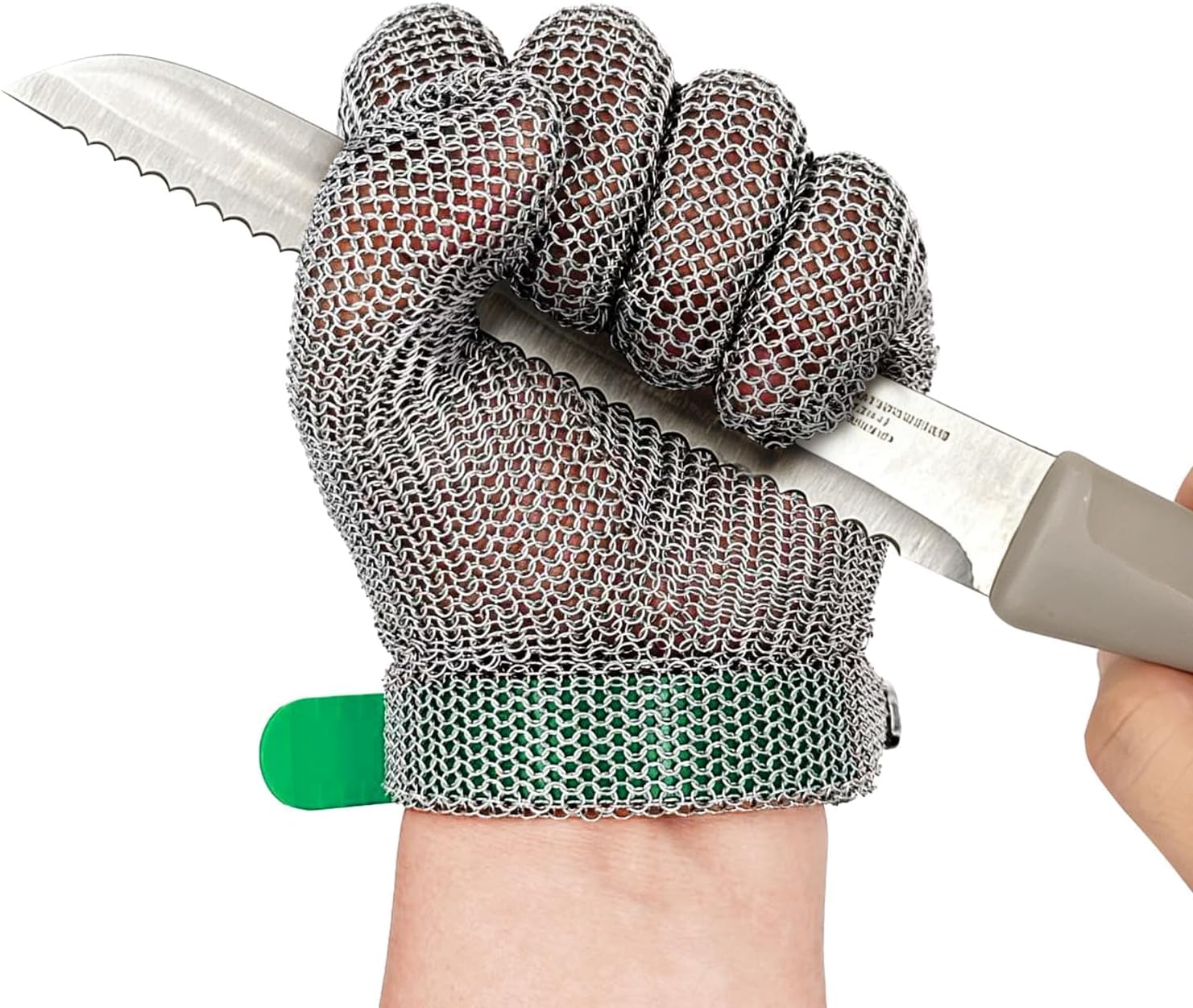 Schnittfeste Kettenhandschuhe aus Edelstahl, mit Kunststoff-Handgelenkband, für Metzger und Köche, Sicherheitshandschuhe für Küche und Lebensmittelverarbeitung (L)