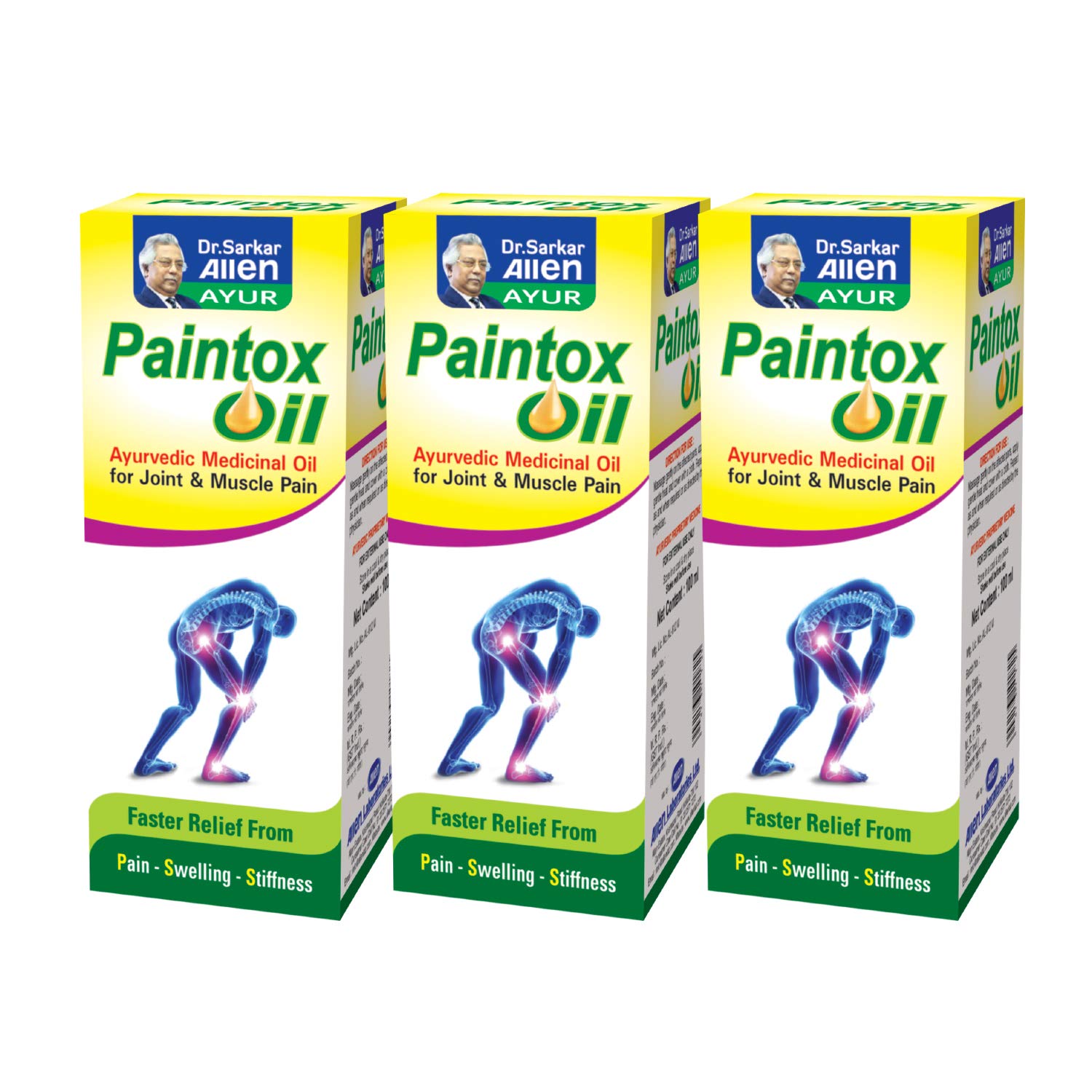 Allen Ayur Paintox Oil (100 ml X 3 Packs) - May helpful in backache, joint pain, muscle sprain, arthritis-picture-39