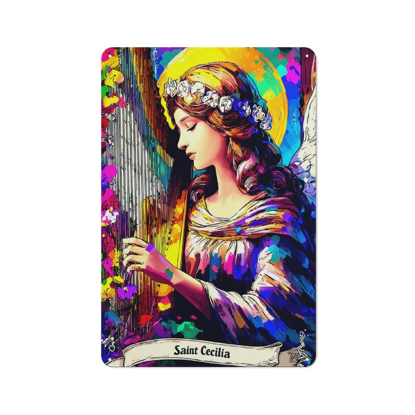 Junmoney Saint Cecilia's Harp Symphony Retro Vintage Tin Sign 30X20cm, Cafe Wall Decor For Kitchen, Cafe, Pantry Or Dining Room