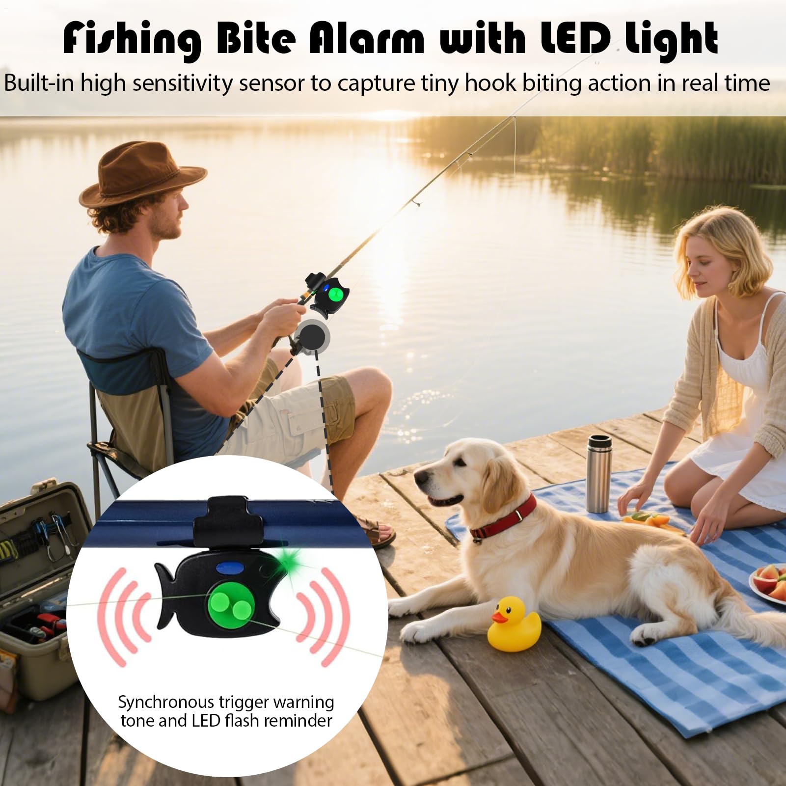 Alarmas De Picada para Cañas De Pescar,Equipo Electrónico de Alerta con Sonido y Luz,Inteligente de Aviso con Sonido Alto para Deportes Acuáticos - Adultos Principiantes y Expertos Padre