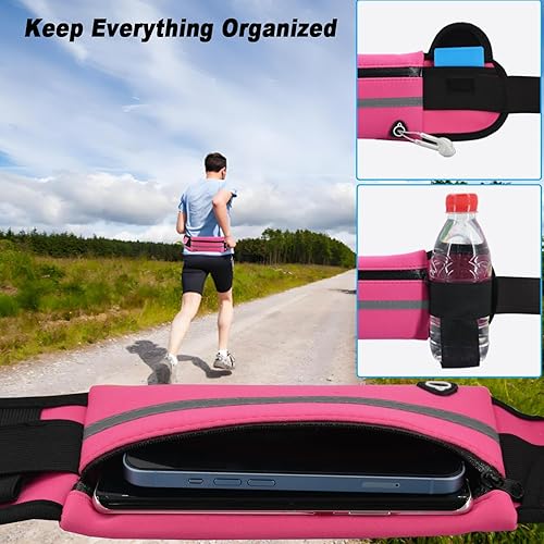 Miniatura 6 de Riñonera de cinturón para correr,Riñonera resistente al agua,Bolsa ajustable para correr, Rojo rosa, Ajustable, Sencillo