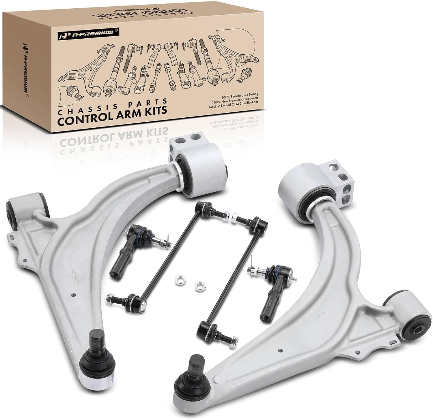 A-Premium Set of 6, Front Lower Control Arm, Sway Bar Link, Outer Tie Rod End, Compatible with Chevrolet Cruze 2011-2015, Cruze Limited 2016, Volt 2011-2015, Buick Verano 2012-2017