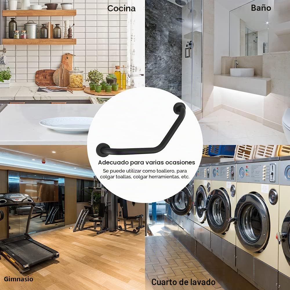 Asa de Seguridad para Baño Barra Soporte Ducha Acero Inoxidable Toallero de Ducha de Antideslizante Soporte Asidero de Ducha para Barandas para Ancianos y Niños, Negro