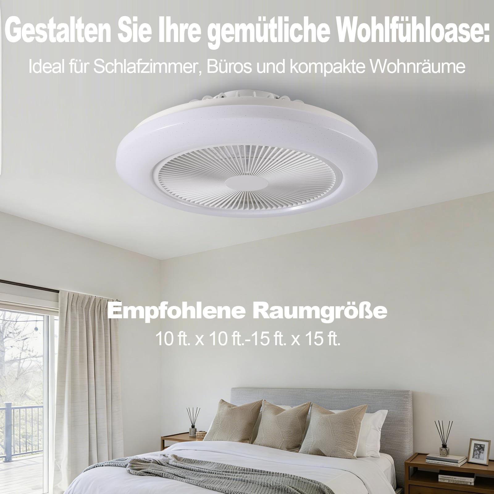 LEONTYNE Ventilador de techo inteligente RGB de 50 cm con iluminación, aplicación y mando a distancia, 7 RGB + 3 CCT regulable, motor DC silencioso, temporizador de memoria reversible, plano para