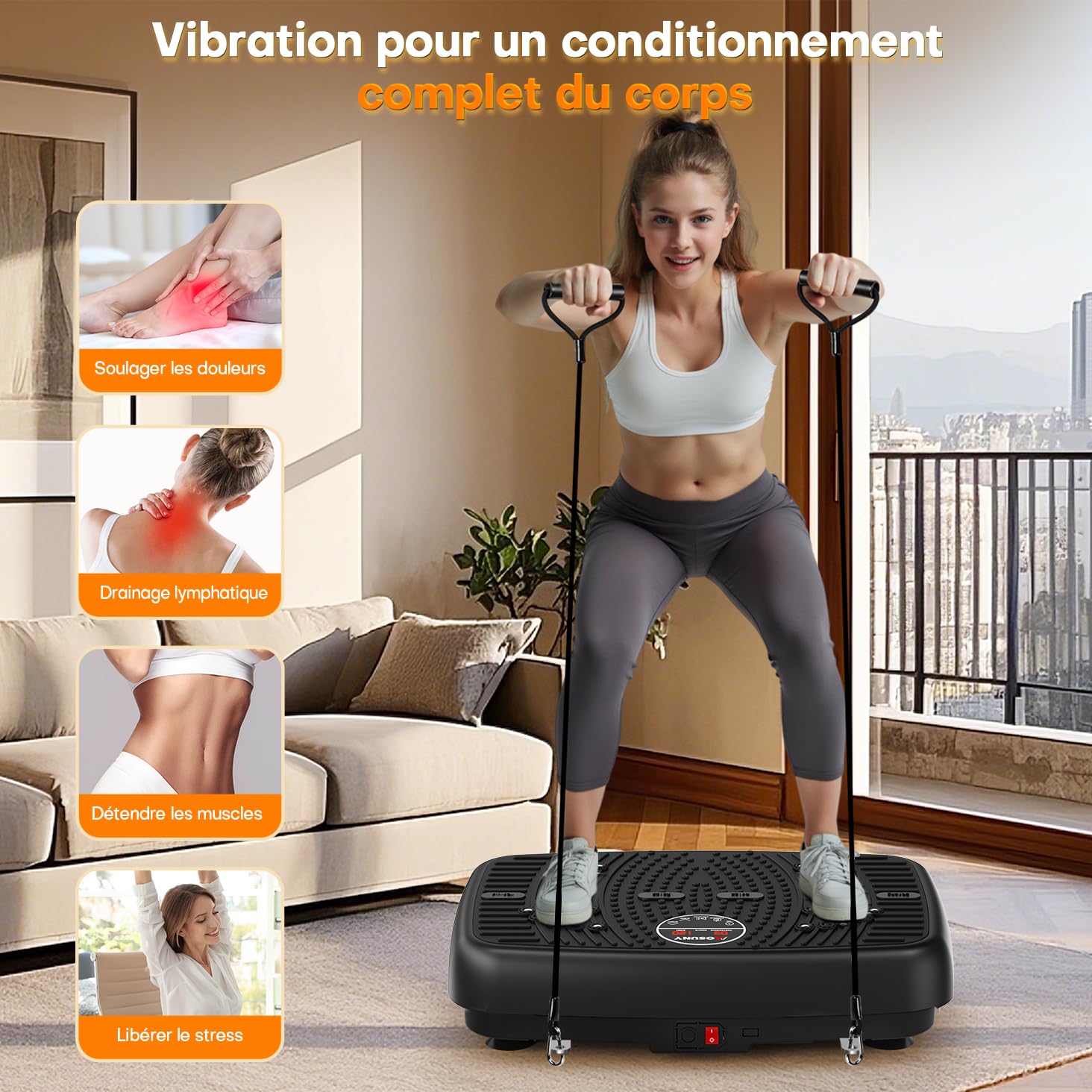 Plateforme Vibrante Perte de Poids, Plateforme Vibrante de Massage Lymphatique, Modèle 2026 Amélioré à Double Moteur Plaque Vibrante, Capacité de 204 kg, 1 à 120 Niveaux