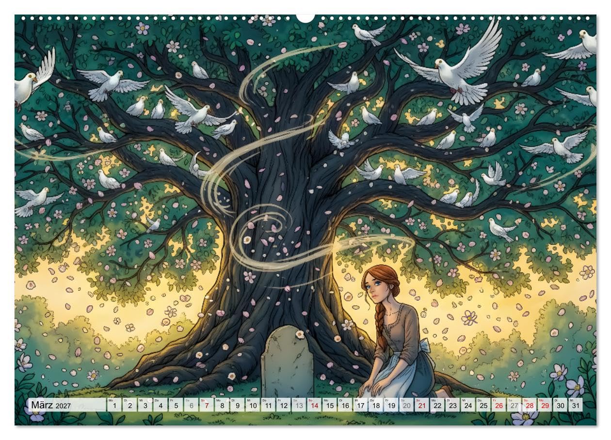 CALVENDO · Aschenputtel – Eine Reise ins Glück (Kalender 2027) | DIN A2 Querformat · Wandkalender · märchenhafter Wandkalender mit zwölf kunstvollen Illustrationen zu Aschenputtel
