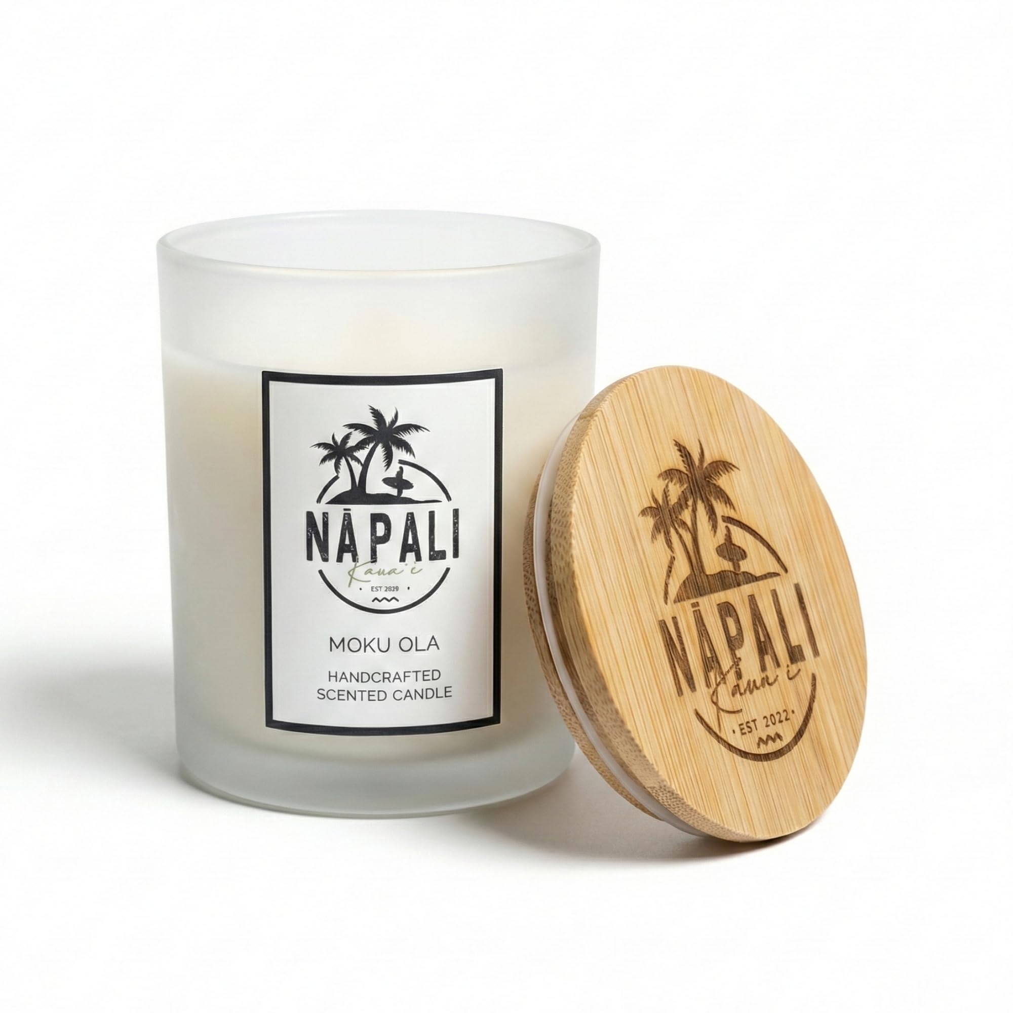 Na Pali White Wax | White Jar Handcrafted Hawaiian Scented Candle With Crackling Wick | Moku Ola | Coconut & Vanilla