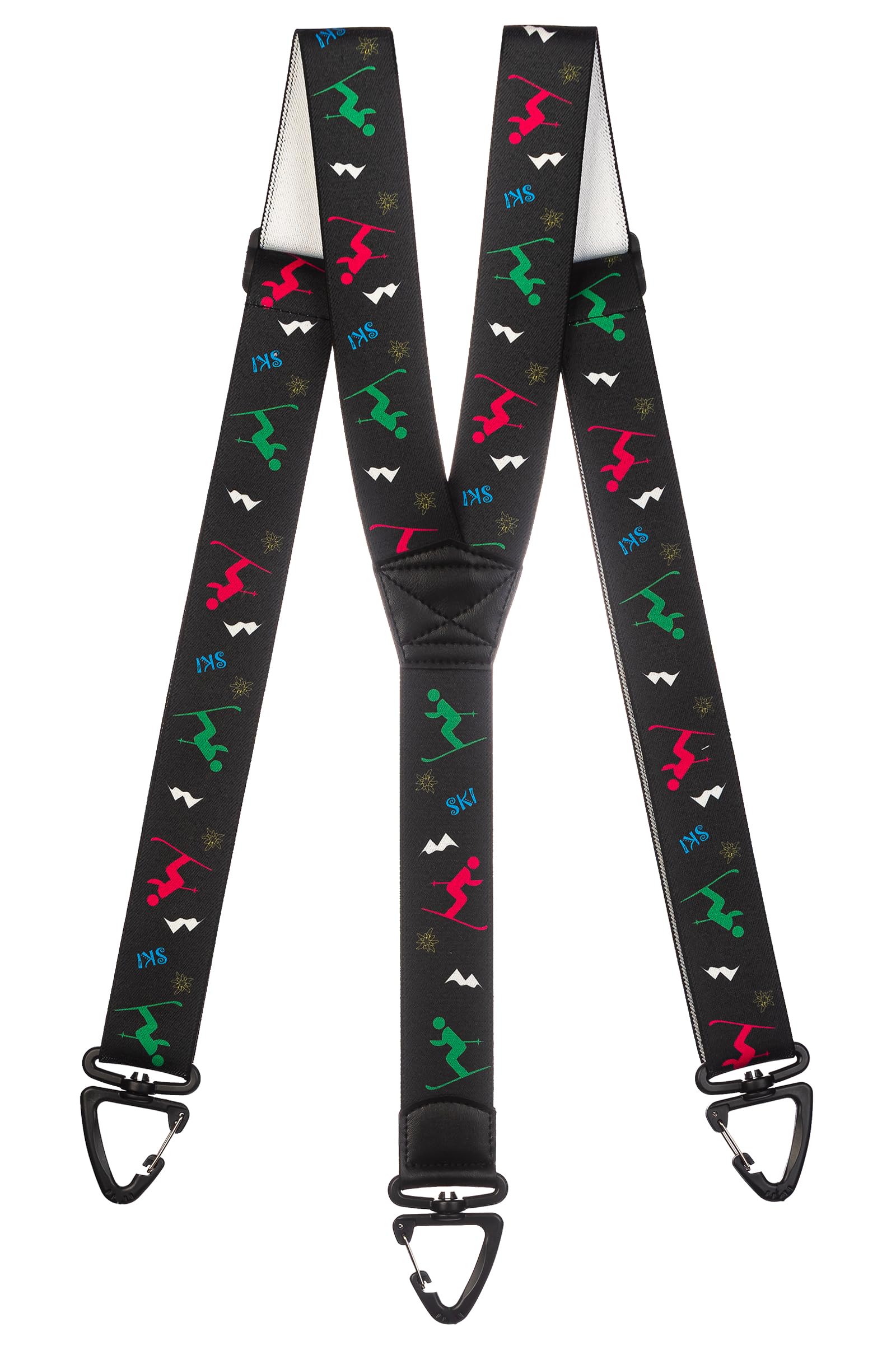 Olata Adjustable Ski Salopette Braces/Suspenders with Plastic Carabiner Clips (Black/Multi) - 2.5cm (5-12 Years). Y-Shape