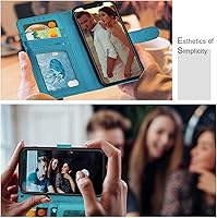 Vista 6 de Funda tipo cartera para iPhone XR, [bloqueo RFID] Soporte para 3 tarjetas con ranura para tarjeta de crédito Funda protectora magnética de piel Azul