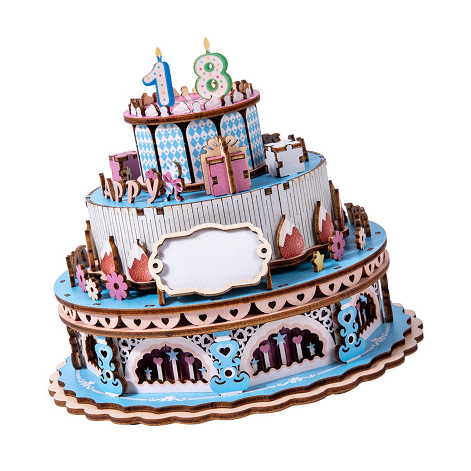 Woedpez Creative Mechanical Birthday Cake Music Box Craft Set, Hand-Crank Wooden Rotating Decor with Melodies for Holiday Gifting Hand-Crank Wooden Rotating Decor with Melodies for Holiday Gifting