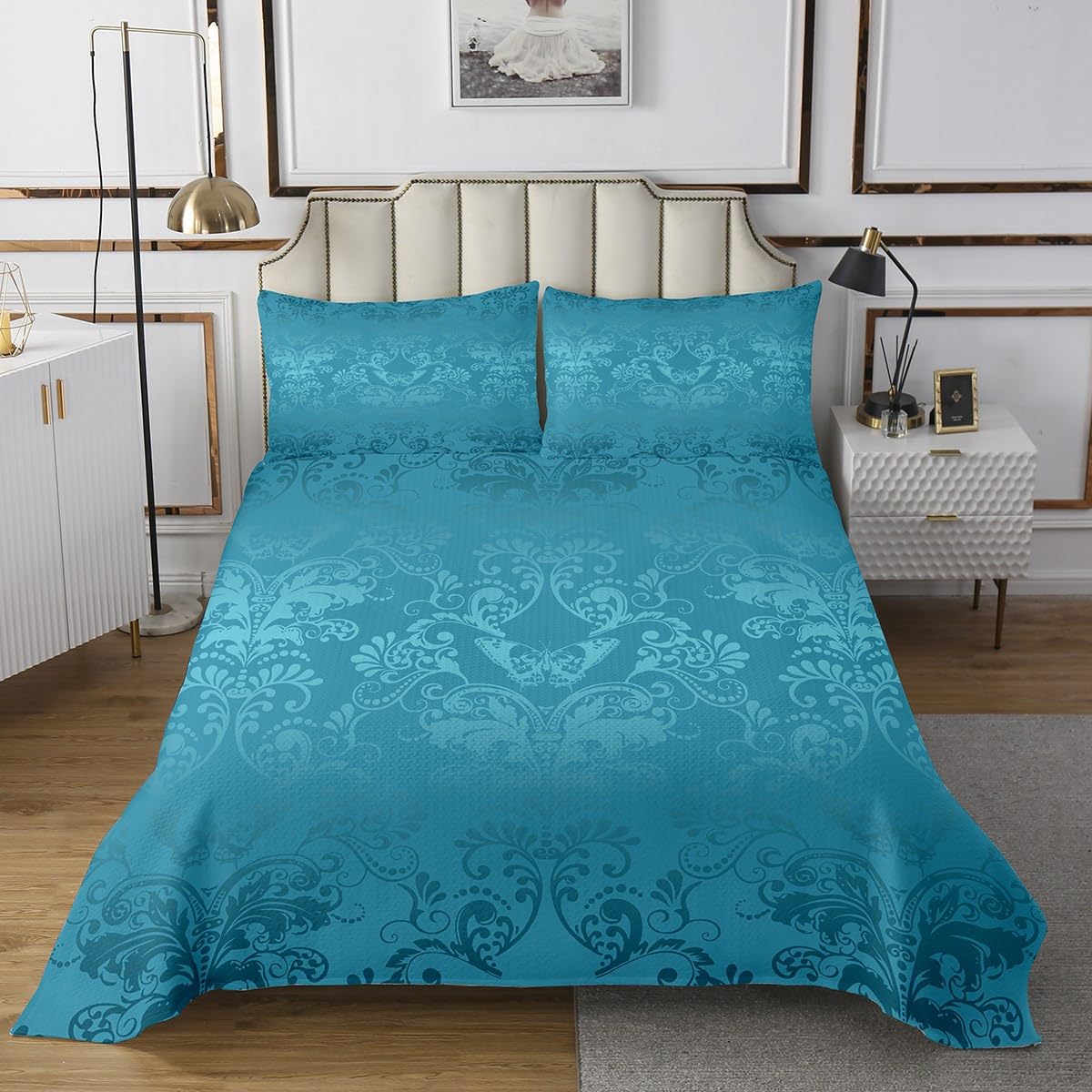 Set Copriletto Gotico Vittoriano King Size - Damascato Marrone, Motivo Teschi E Fiori, Stile Bohémien Barocco