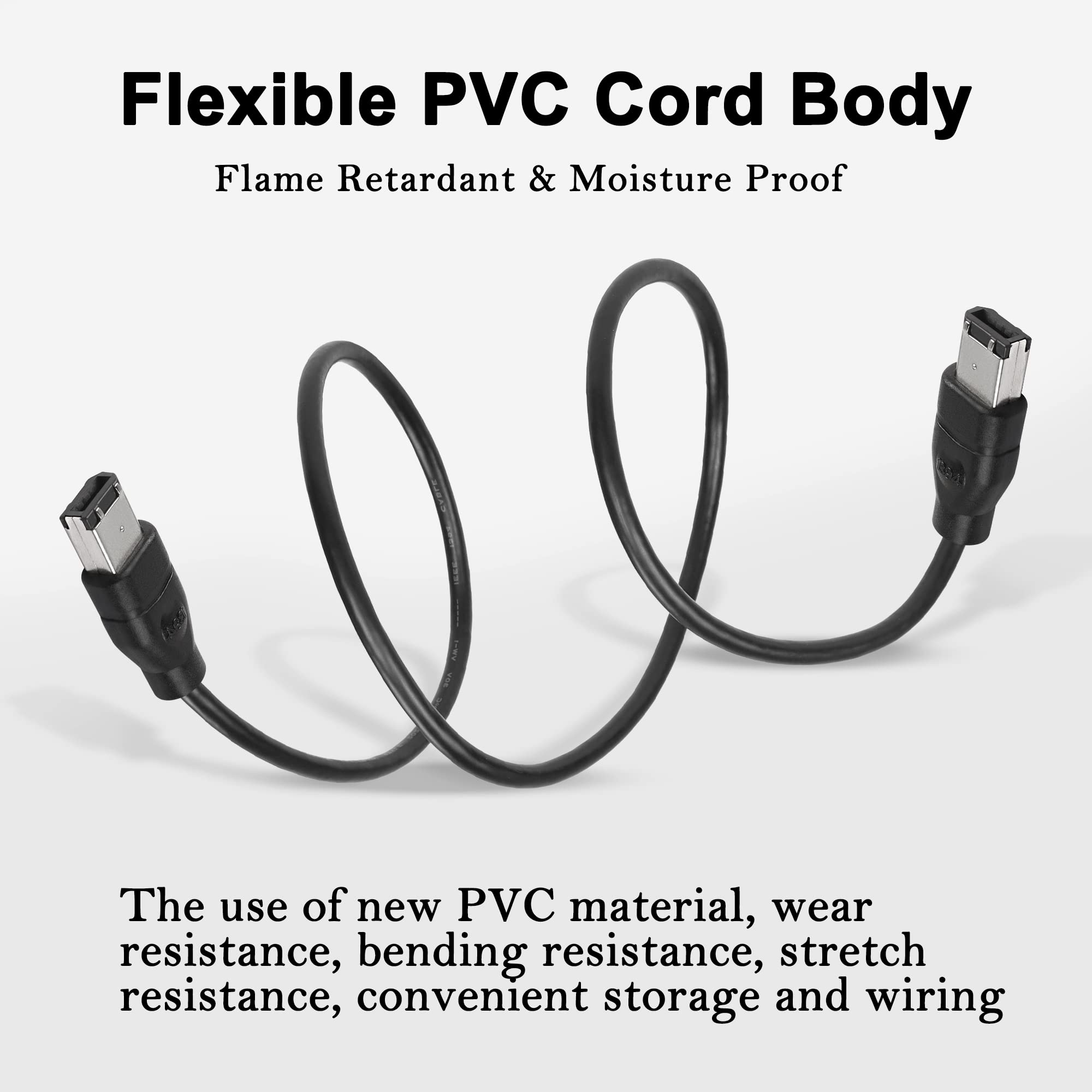 MEIRIYFA FireWire IEEE 1394A 400 - Cavo a 6 pin, 1,8 m, nero, da maschio a maschio, compatibile con PC, Mac, scanner, stampante, fotocamera digitale